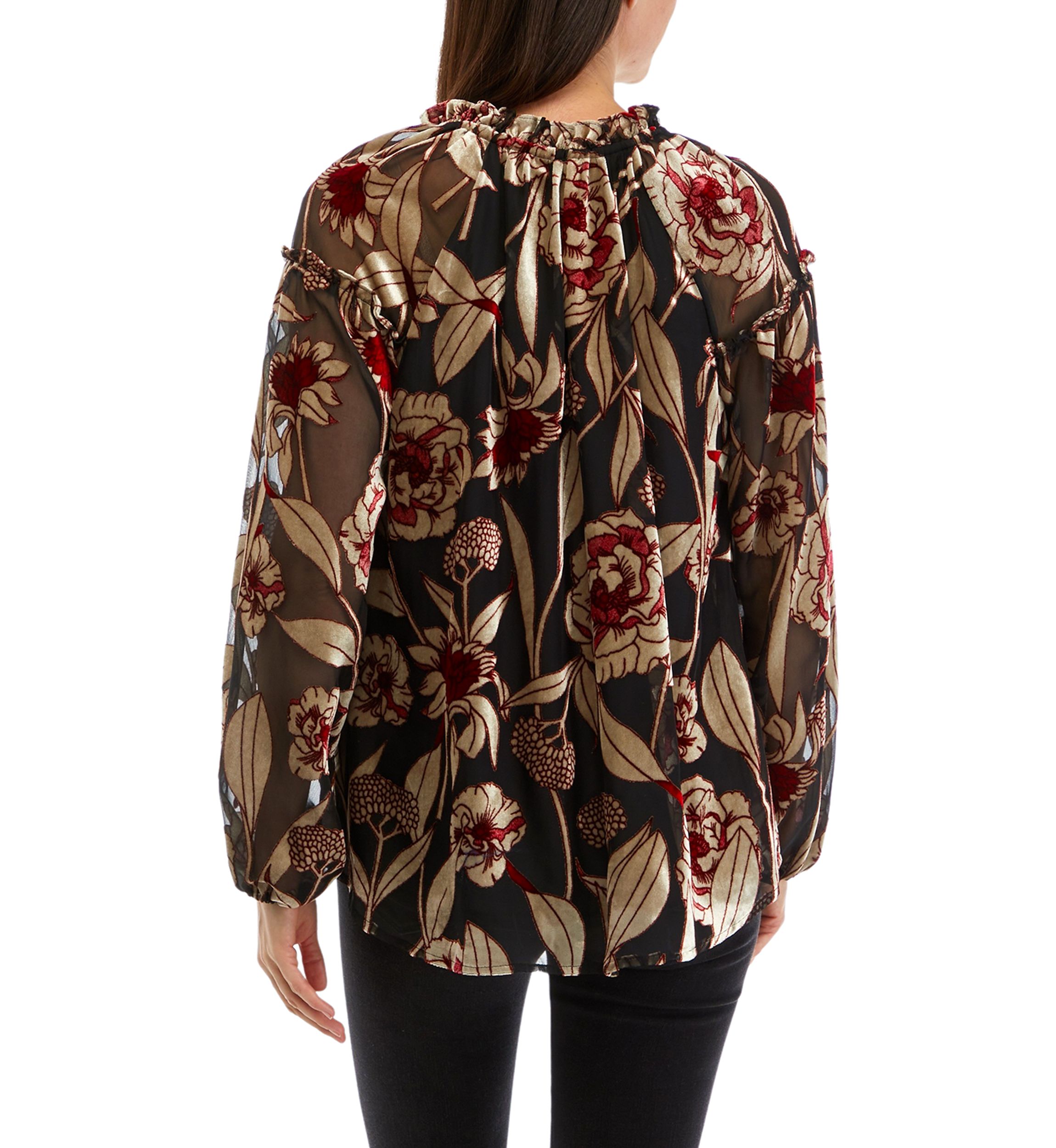 Womens Ruffle Trim Button Front Blouse