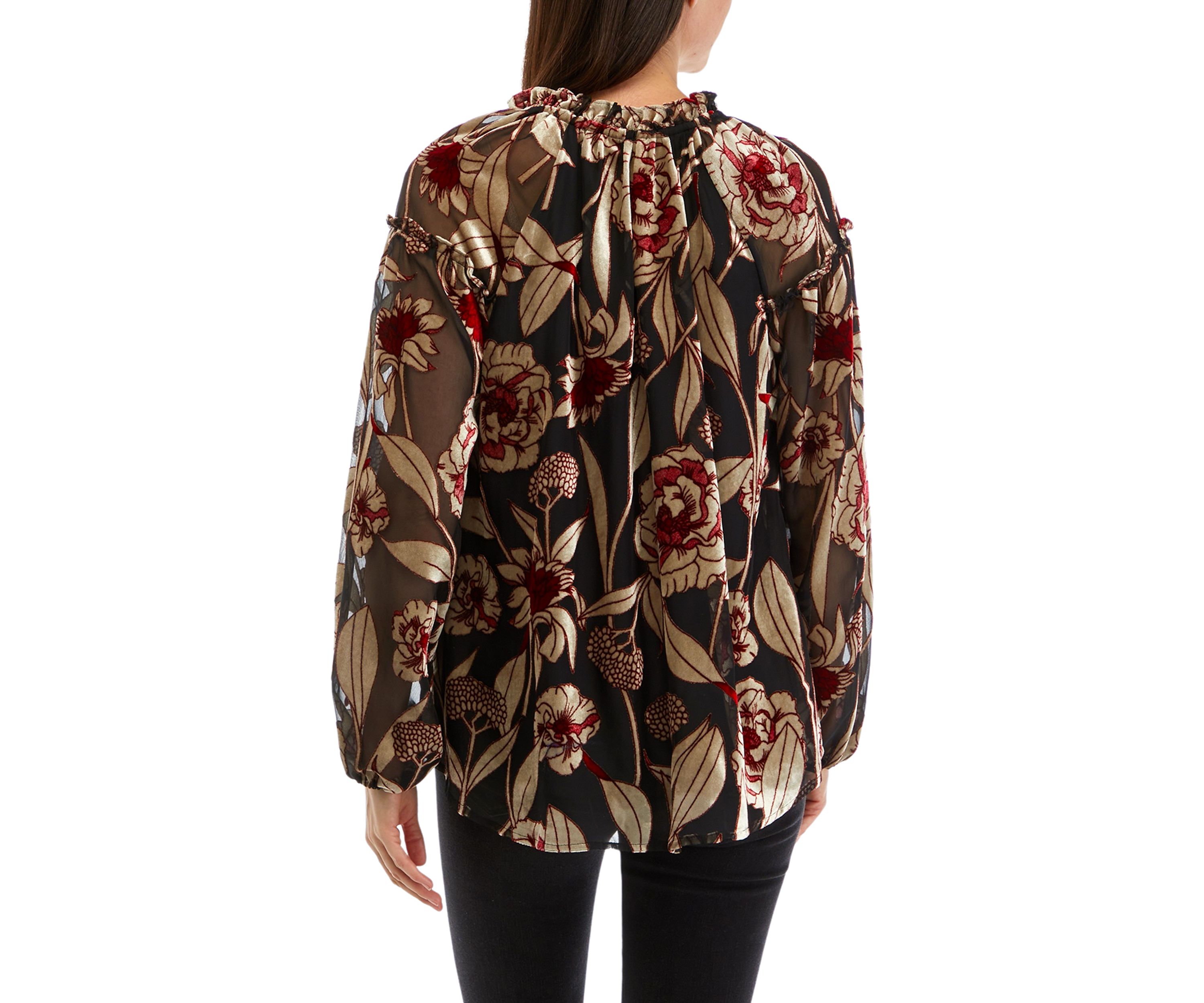 Womens Ruffle Trim Button Front Blouse