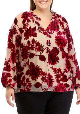 Cupio Women's Plus Size Ruffle Trim Button Front Blouse, 2X