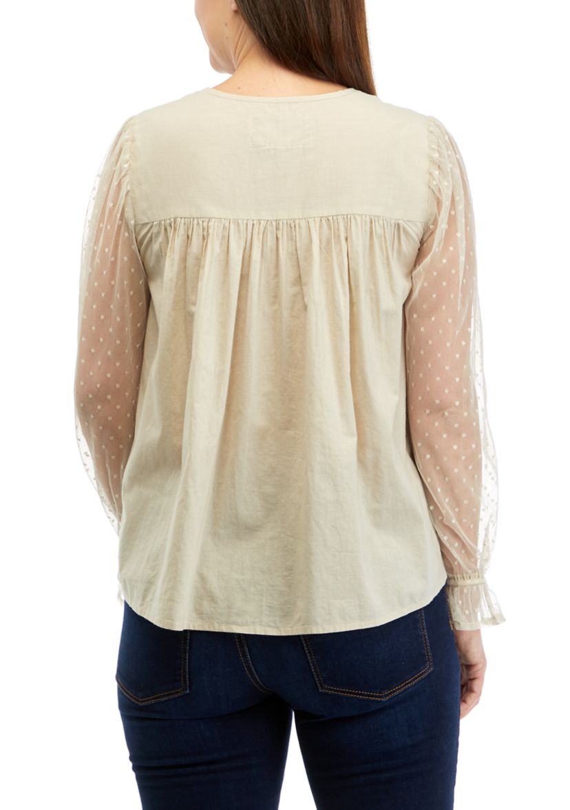 Womens Long Sleeve Sequin Embroidered Blouse