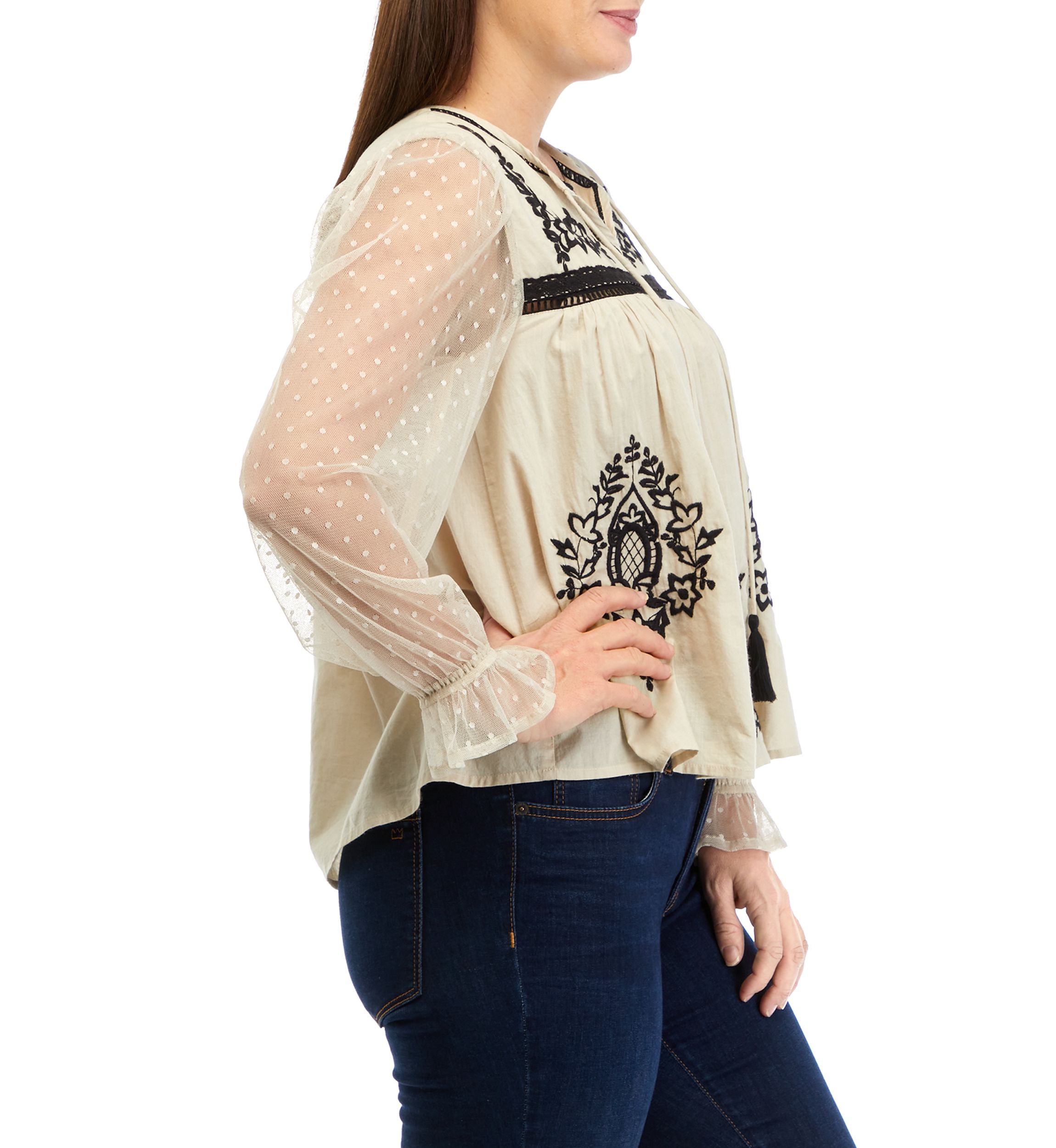 Womens Long Sleeve Sequin Embroidered Blouse