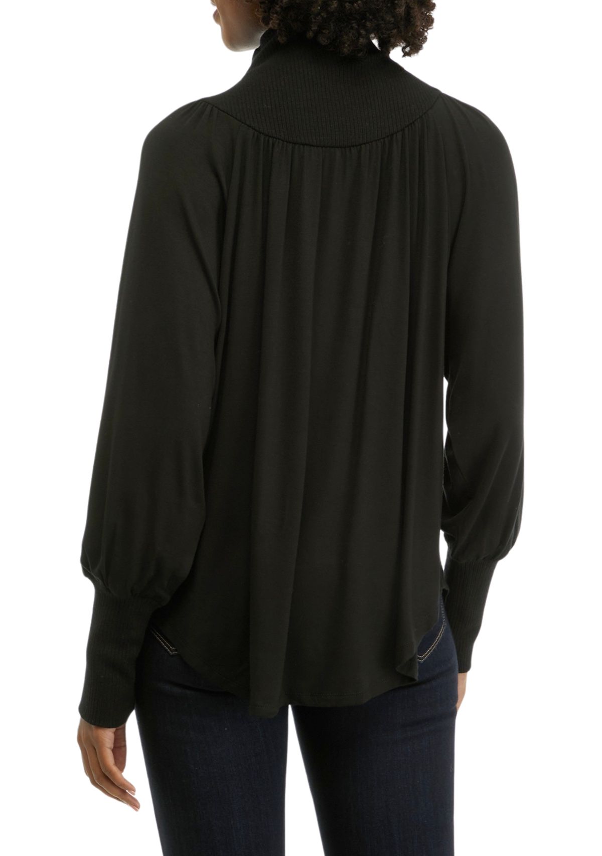 Womens Lantern Sleeve Funnel Neck Top 