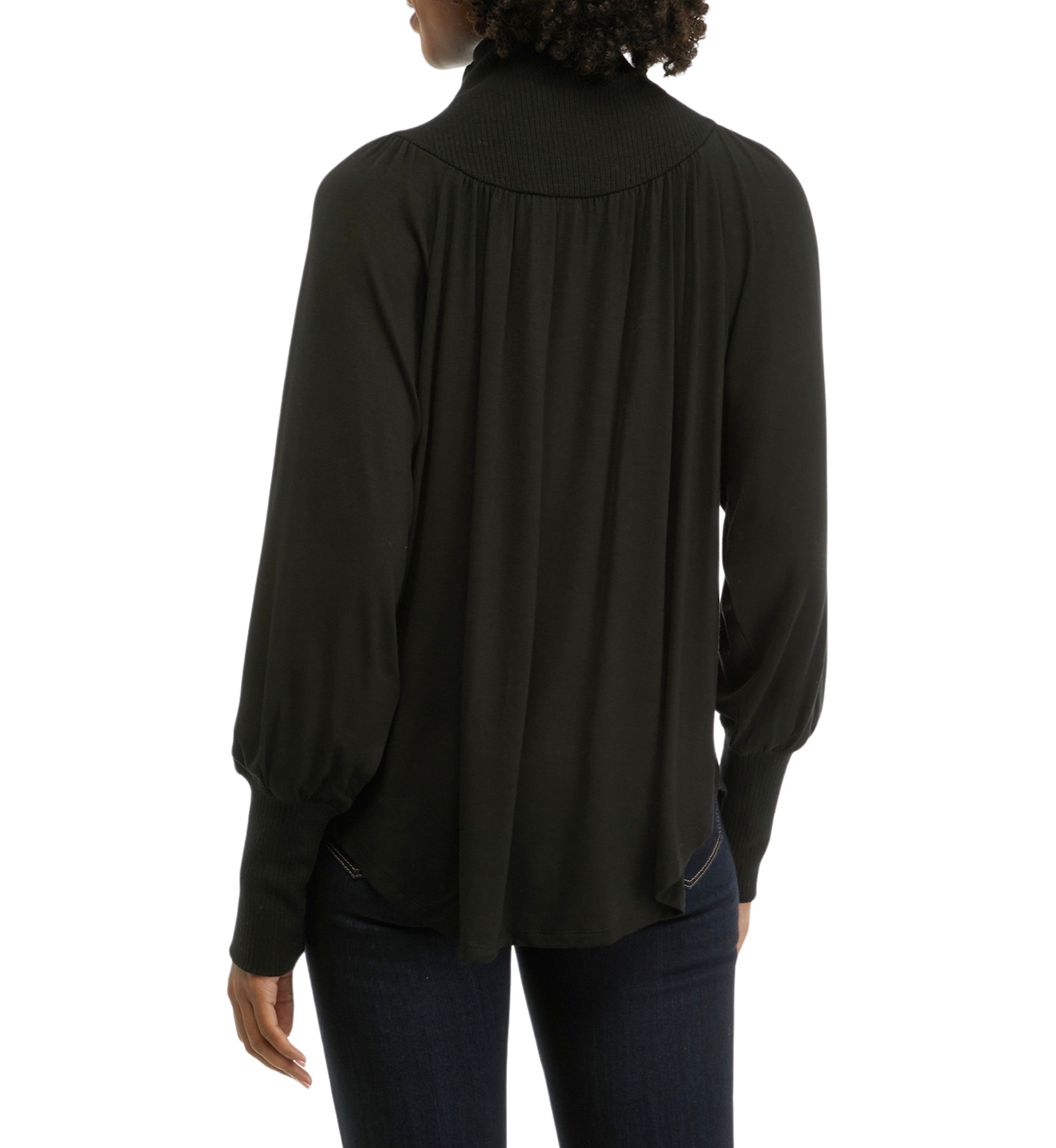 Womens Lantern Sleeve Funnel Neck Top 