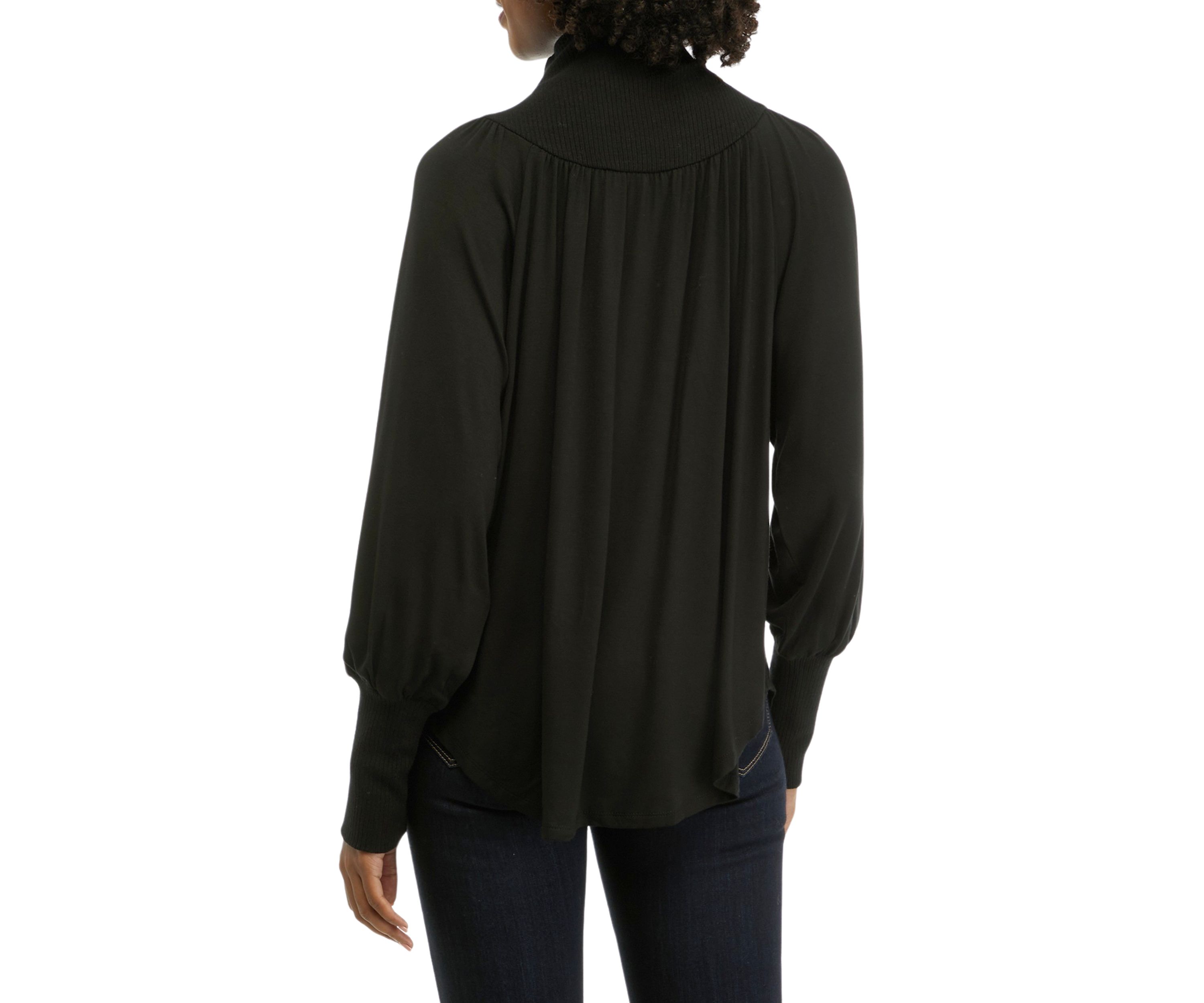 Womens Lantern Sleeve Funnel Neck Top 