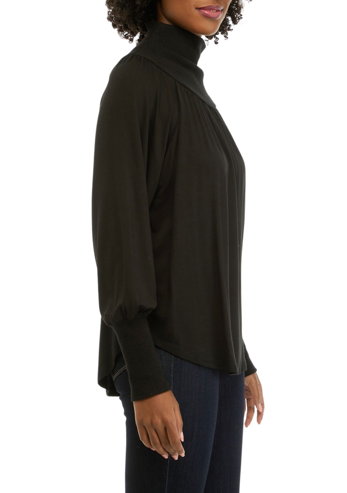 Womens Lantern Sleeve Funnel Neck Top 