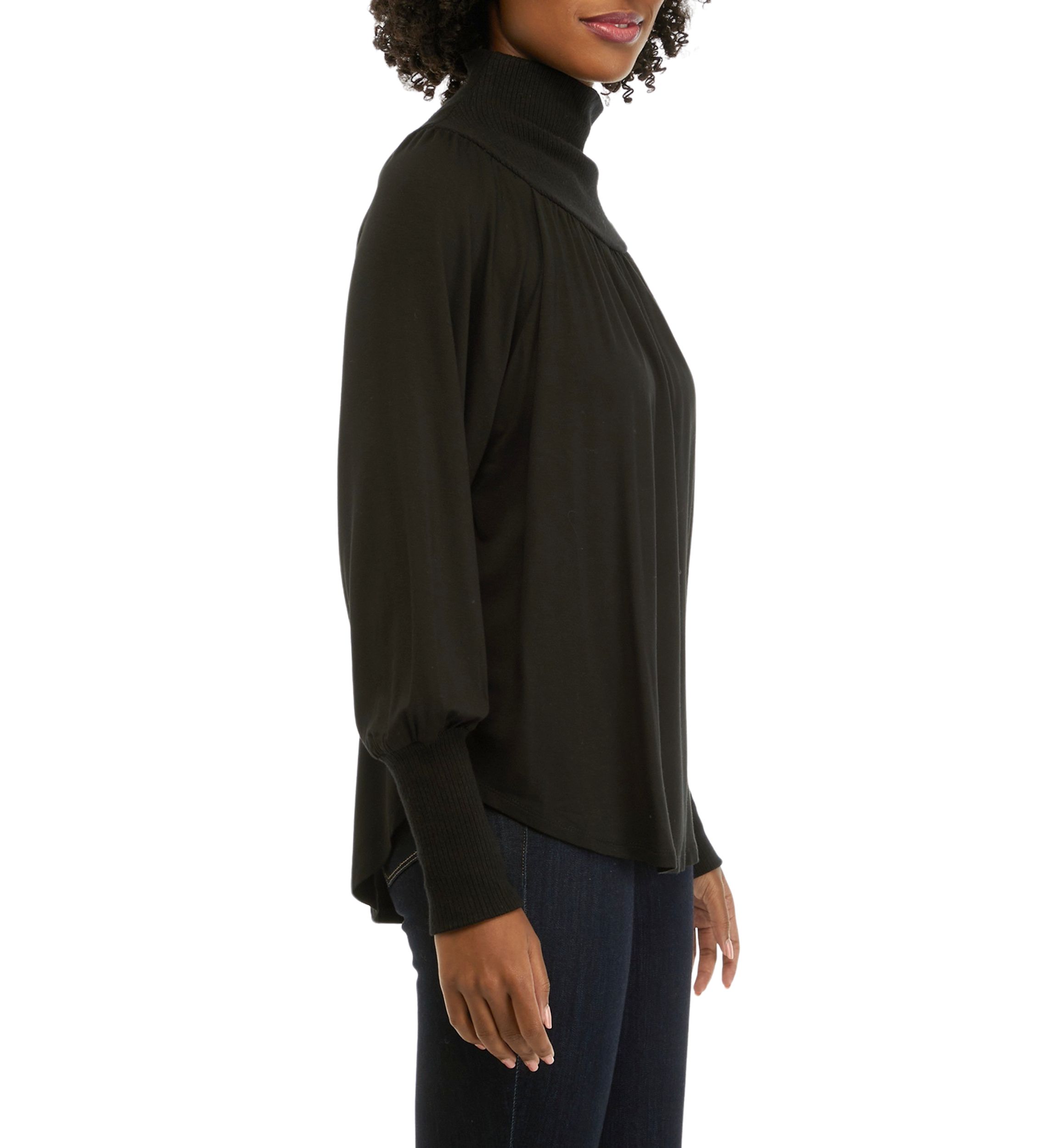 Womens Lantern Sleeve Funnel Neck Top 