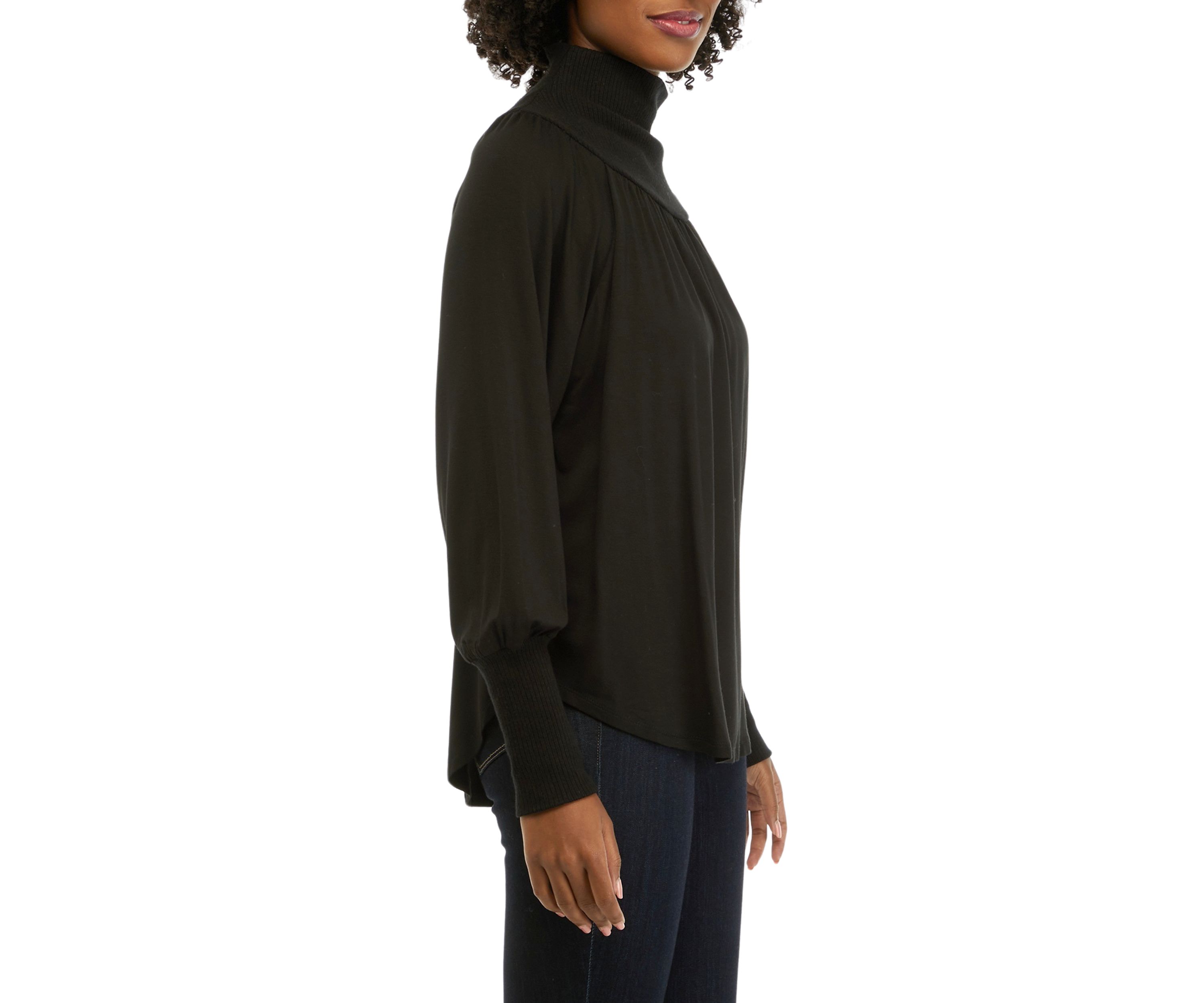 Womens Lantern Sleeve Funnel Neck Top 