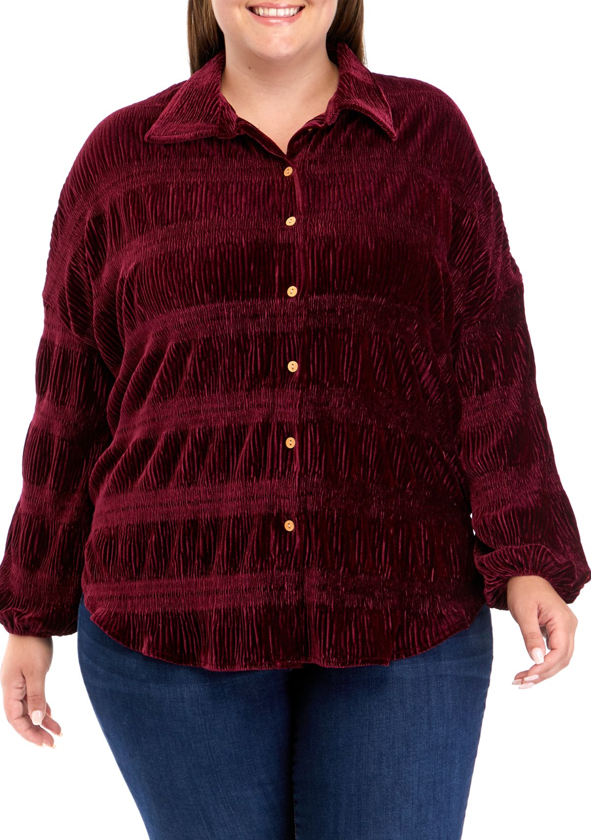 Plus Size Long Sleeve Knit Velvet Tunic Top