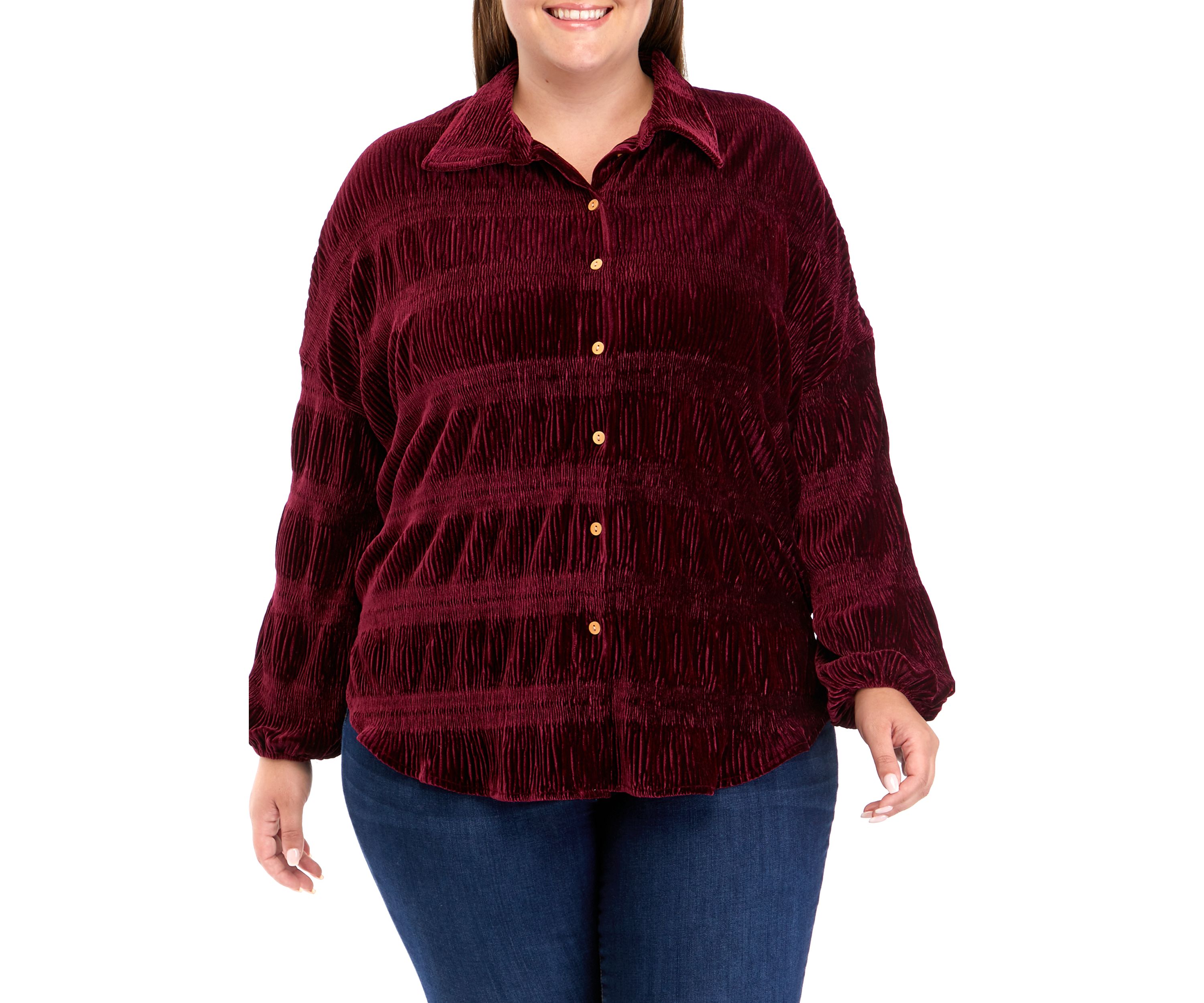 Plus Size Long Sleeve Knit Velvet Tunic Top