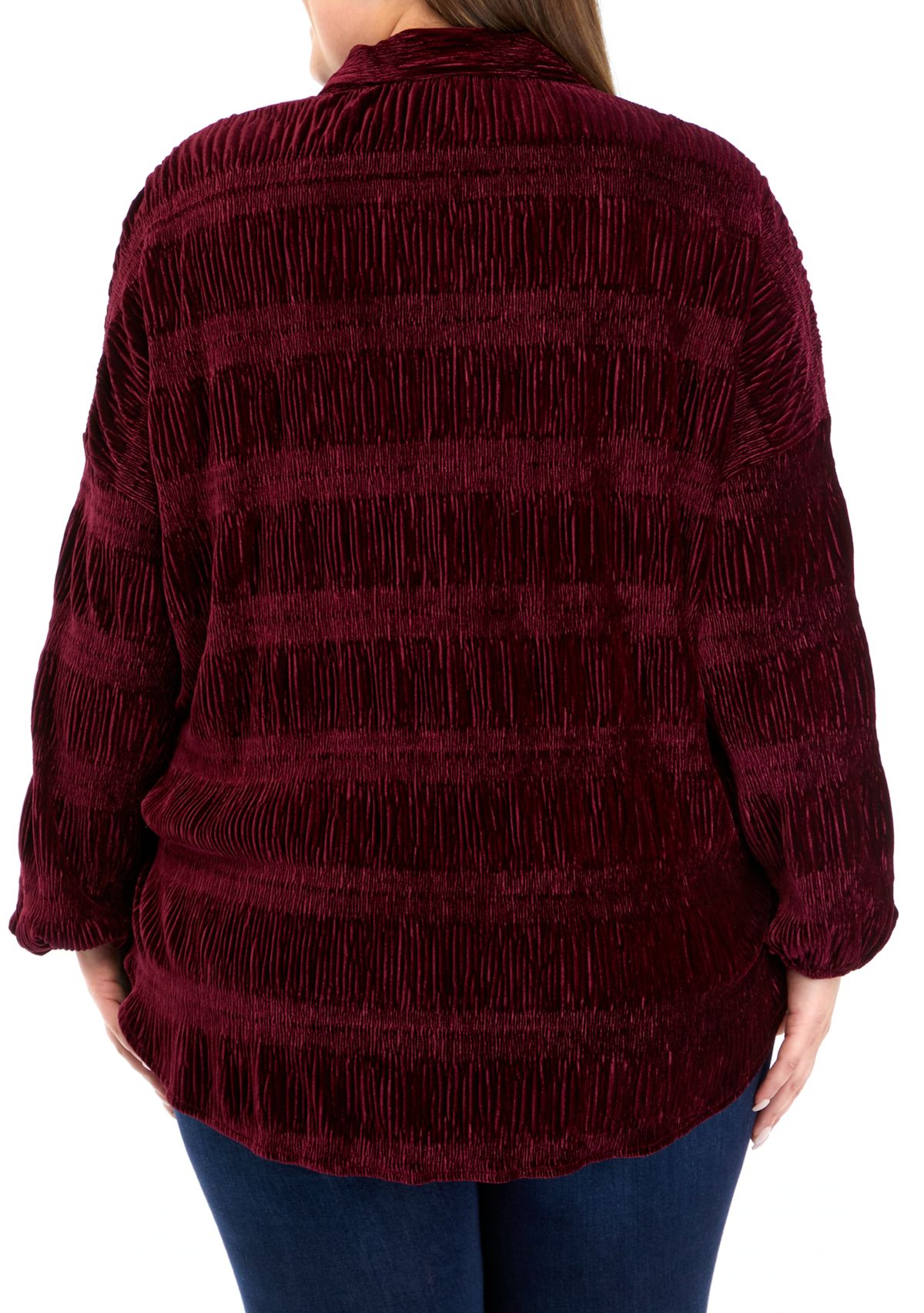 Plus Size Long Sleeve Knit Velvet Tunic Top