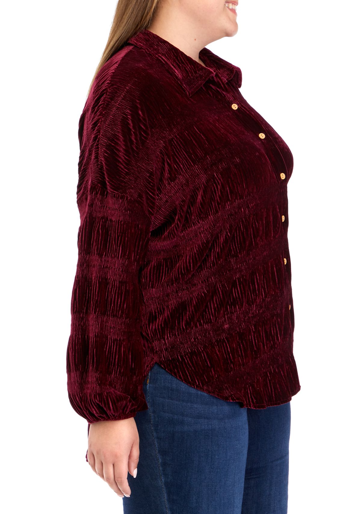 Plus Size Long Sleeve Knit Velvet Tunic Top