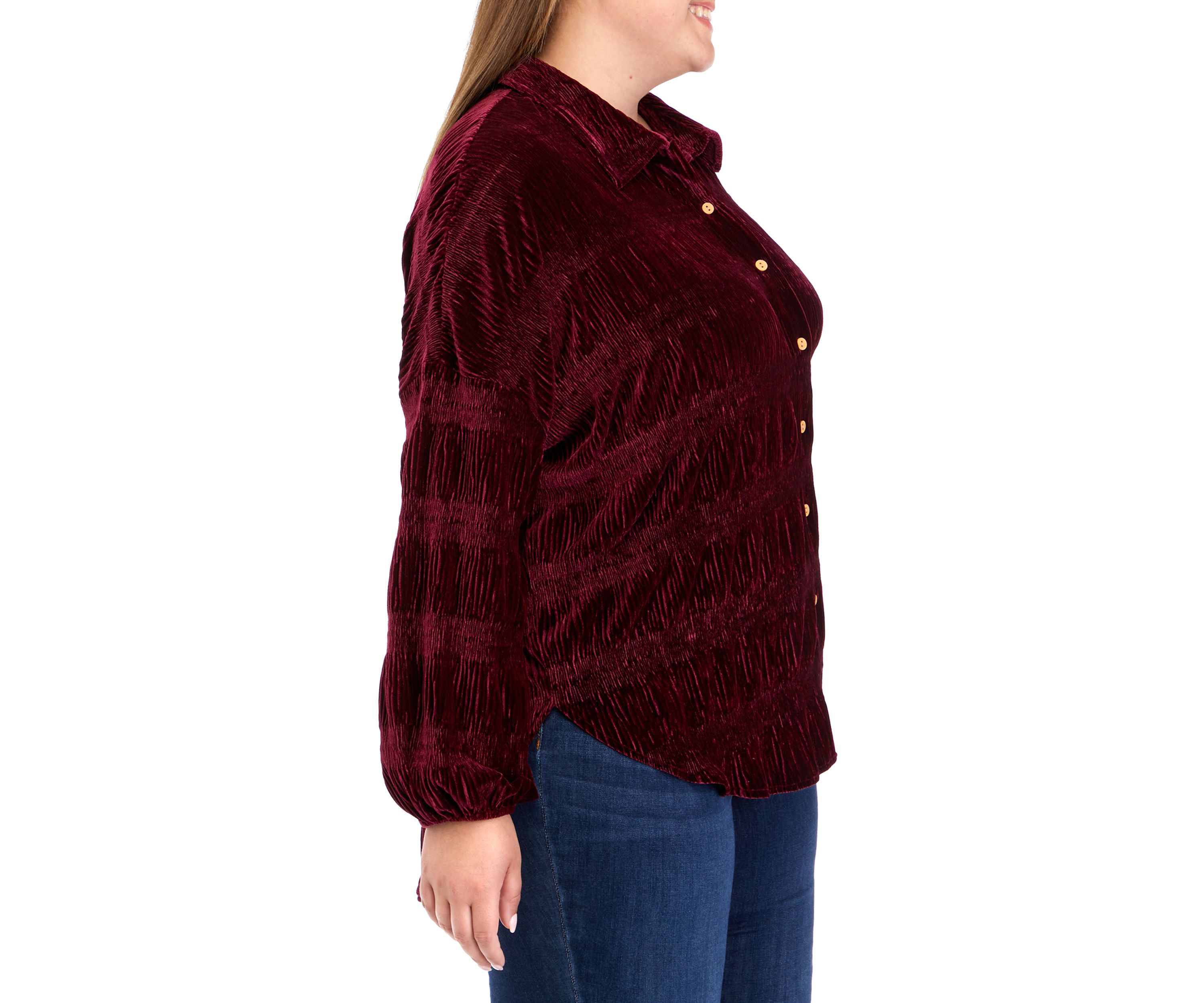 Plus Size Long Sleeve Knit Velvet Tunic Top