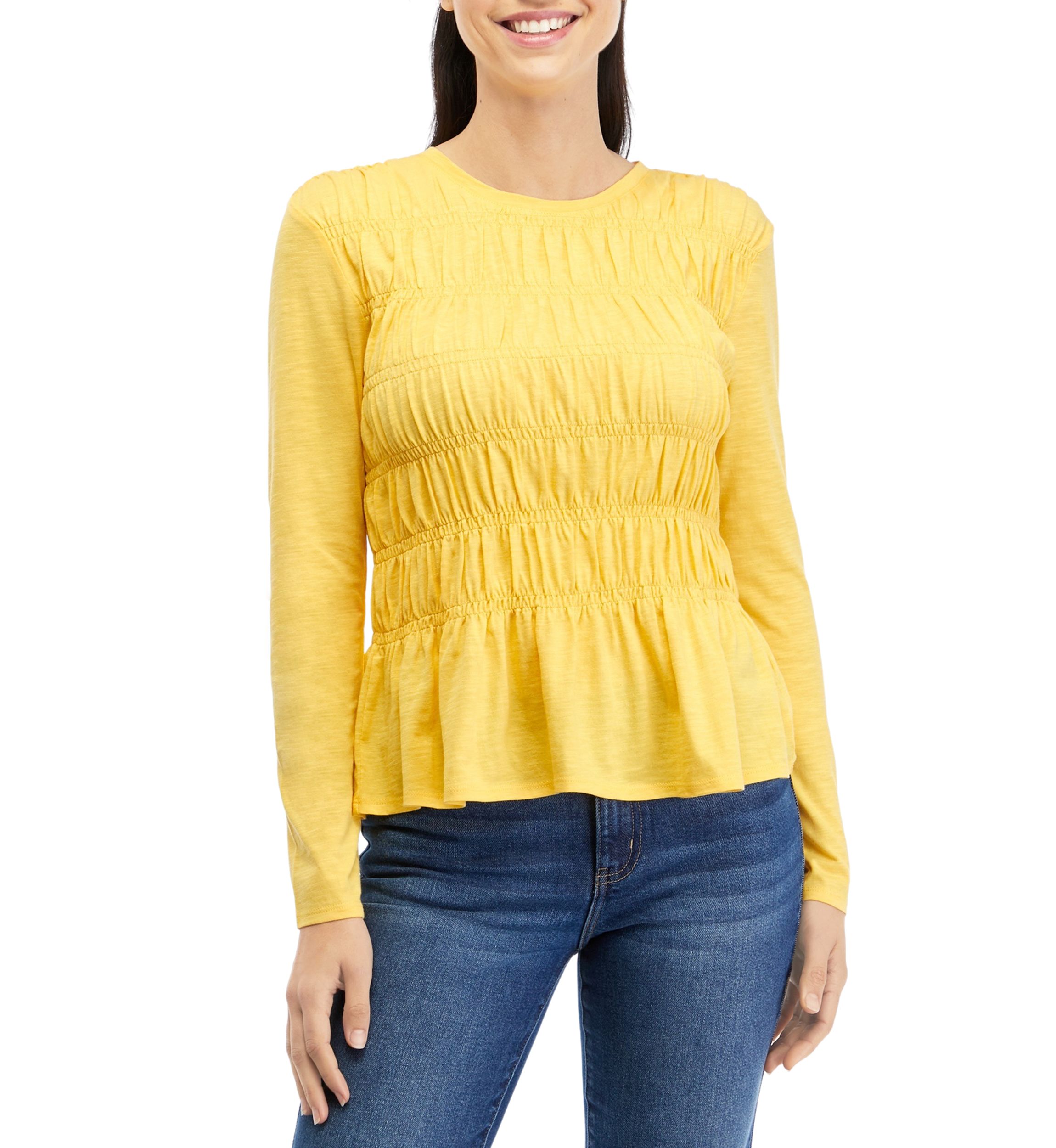 Womens Long Sleeve Smocked Knit Top