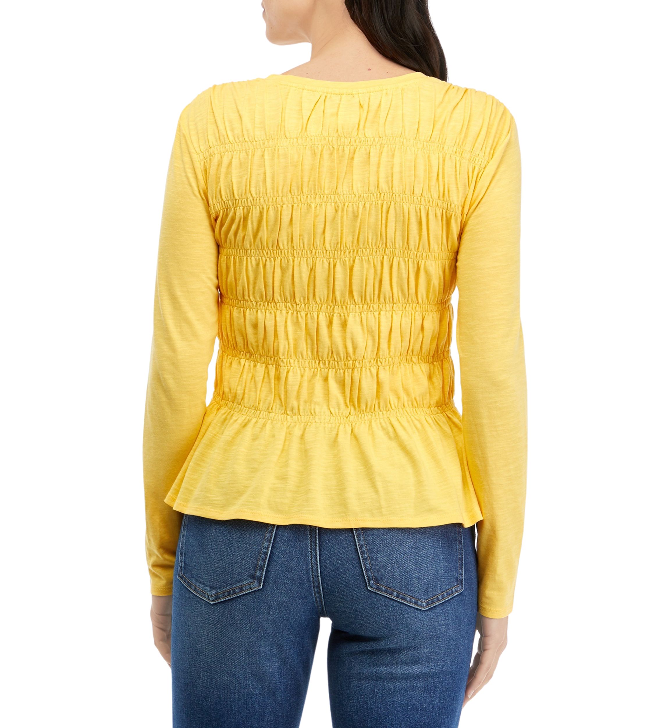 Womens Long Sleeve Smocked Knit Top