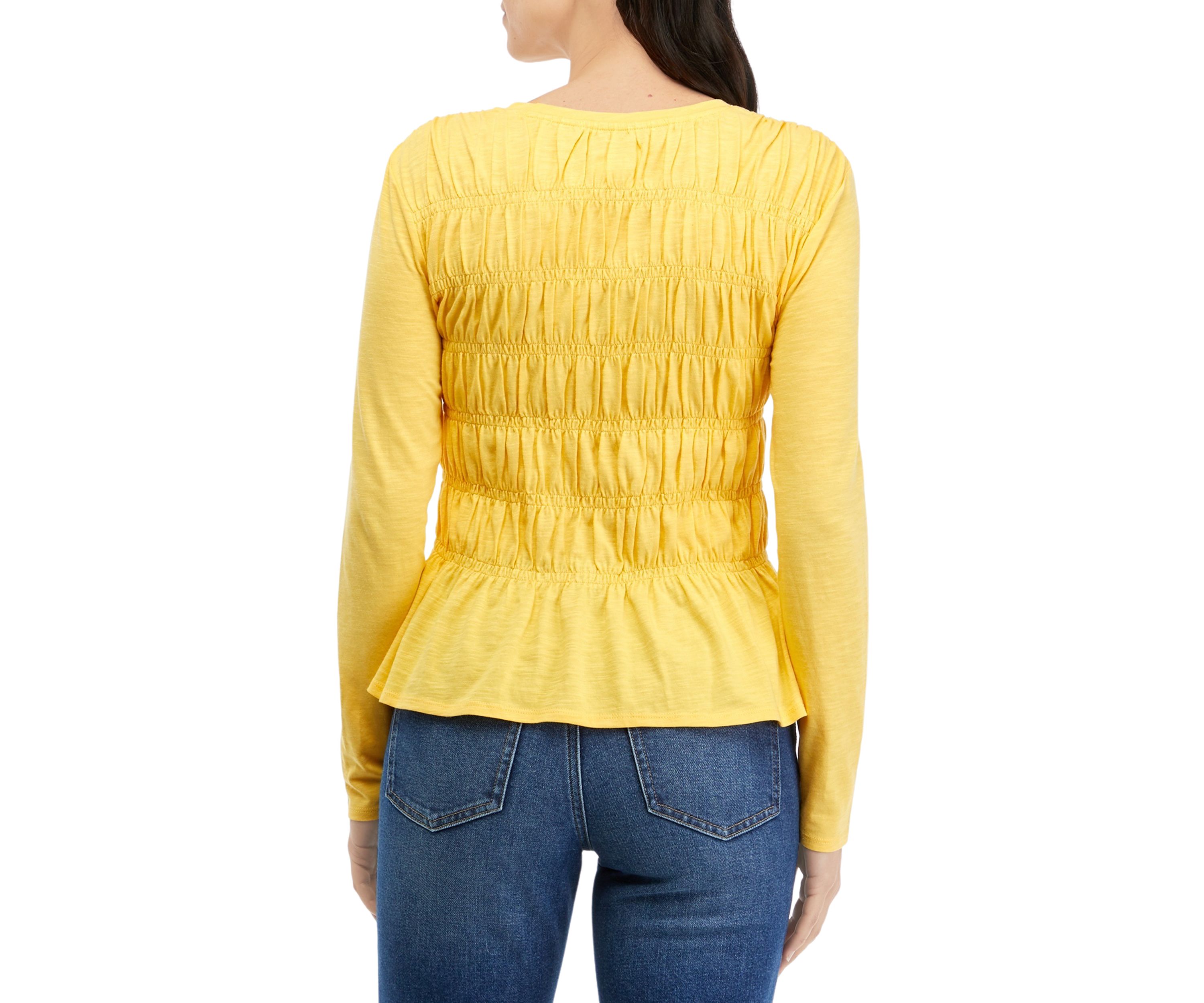 Womens Long Sleeve Smocked Knit Top