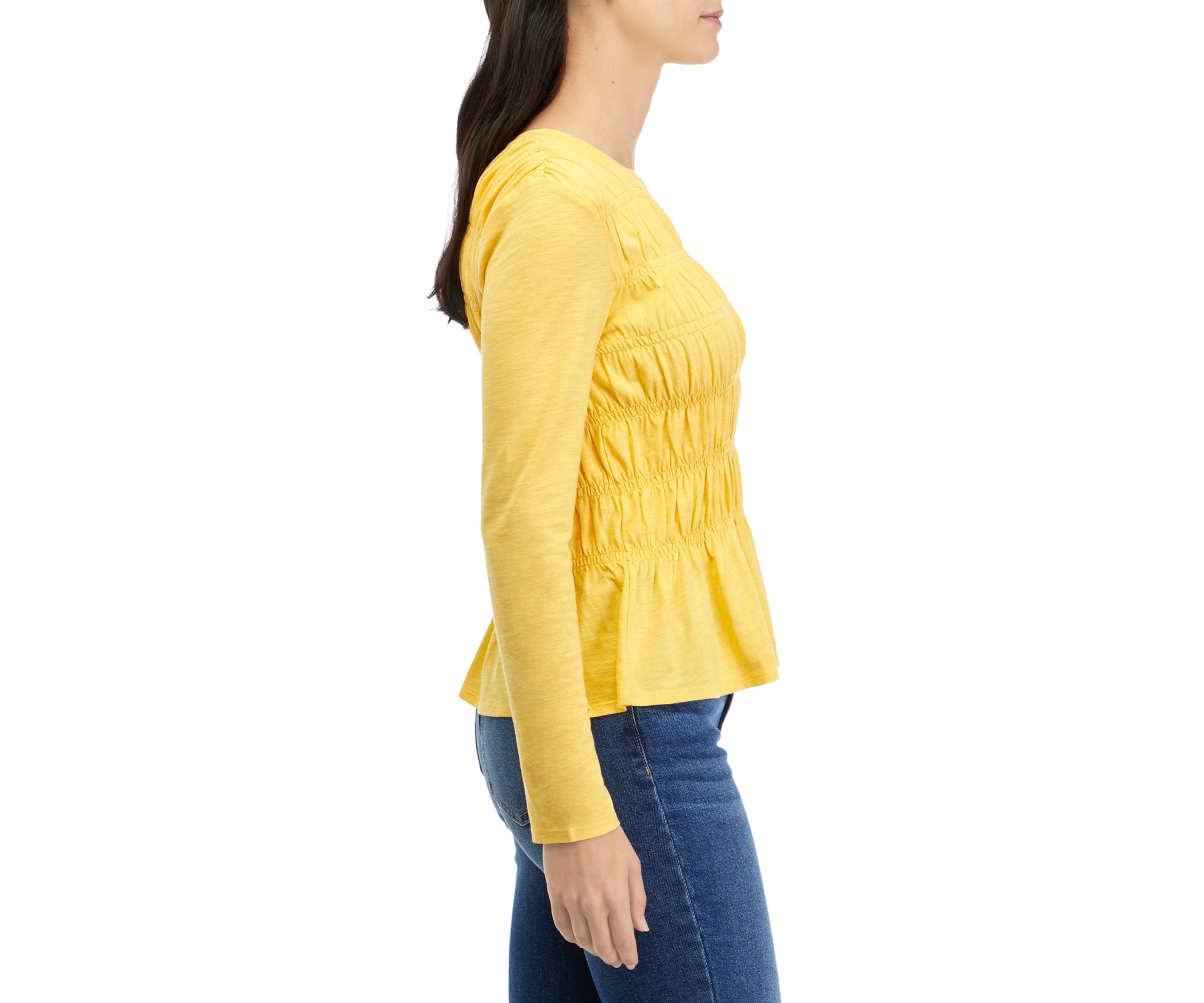 Womens Long Sleeve Smocked Knit Top