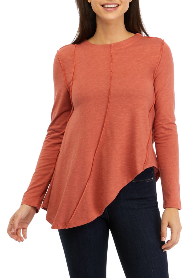 Womens Long Sleeve Asymmetrical Knit Top 