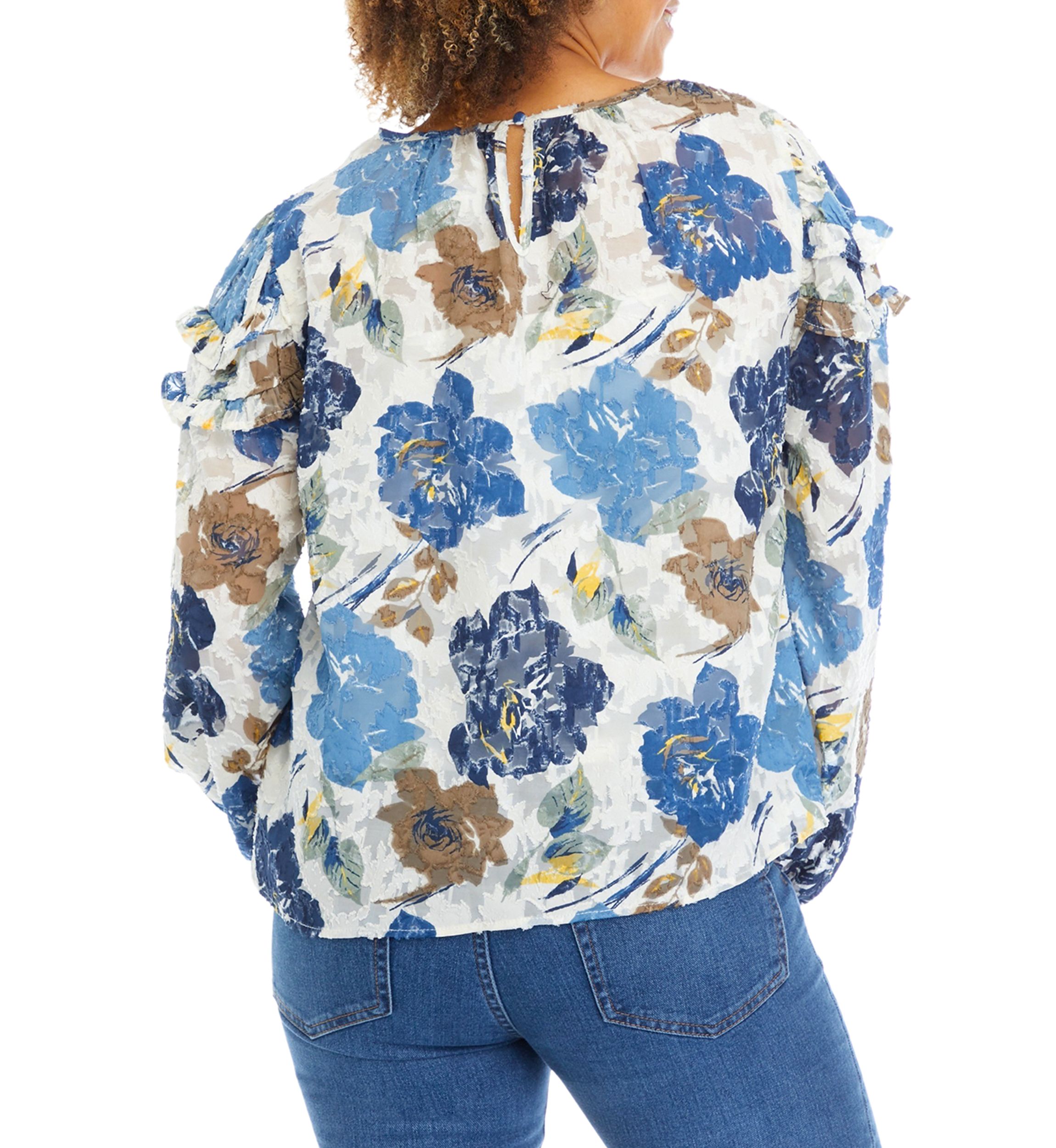 Womens Floral Printed Ruffle Blouse