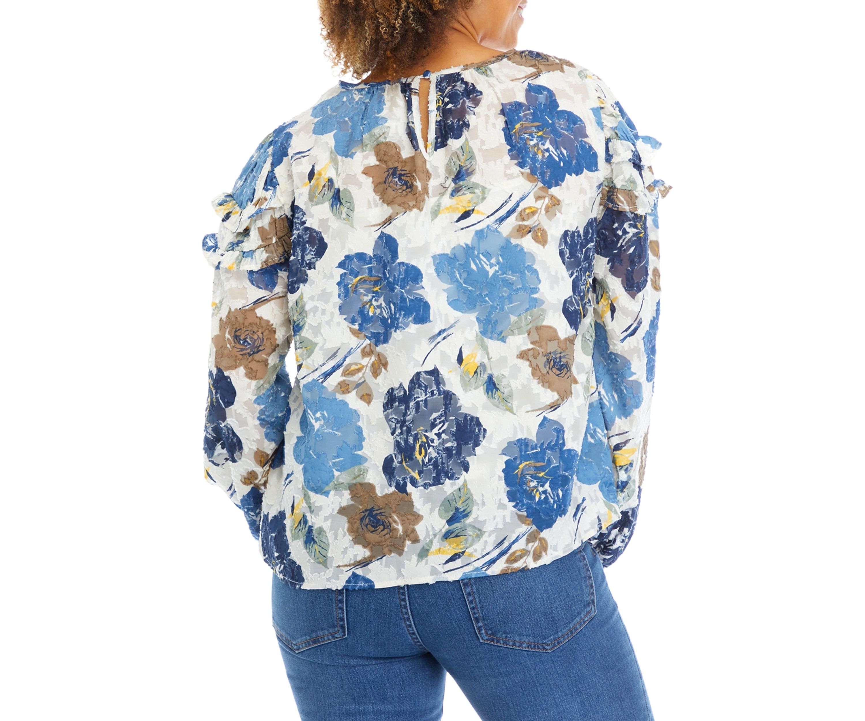 Womens Floral Printed Ruffle Blouse
