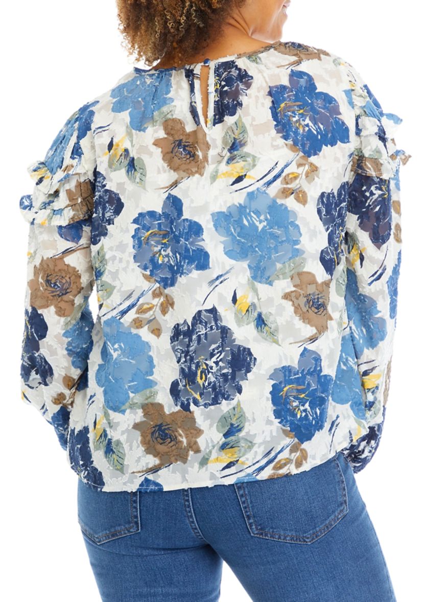 Womens Floral Printed Ruffle Blouse