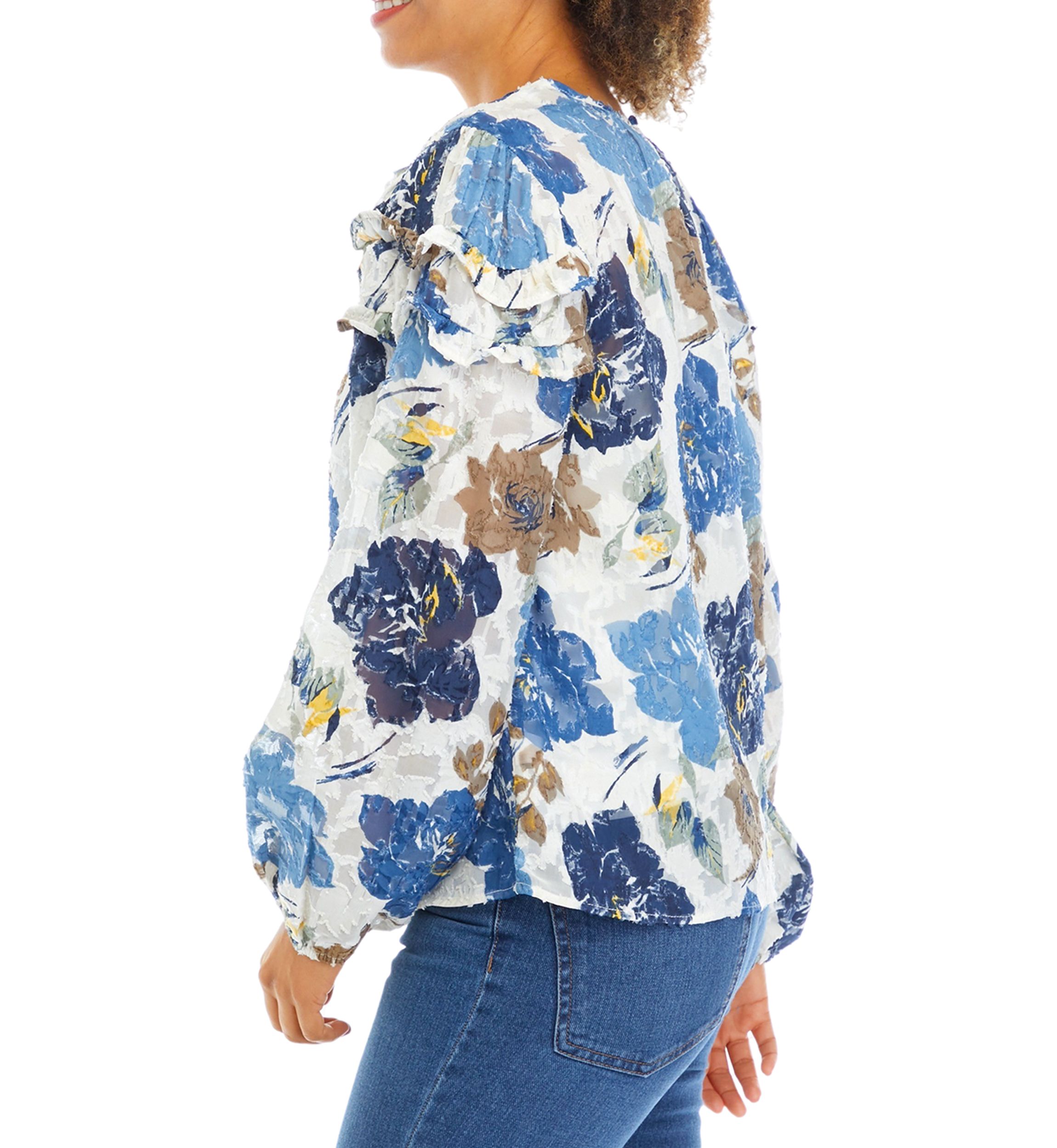 Womens Floral Printed Ruffle Blouse
