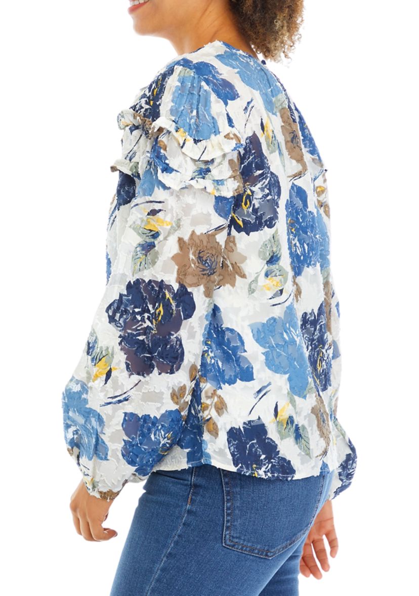 Womens Floral Printed Ruffle Blouse