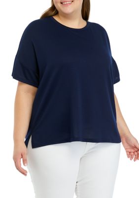 Cupio Women's Plus Size Solid T-Shirt, Blue, 2X