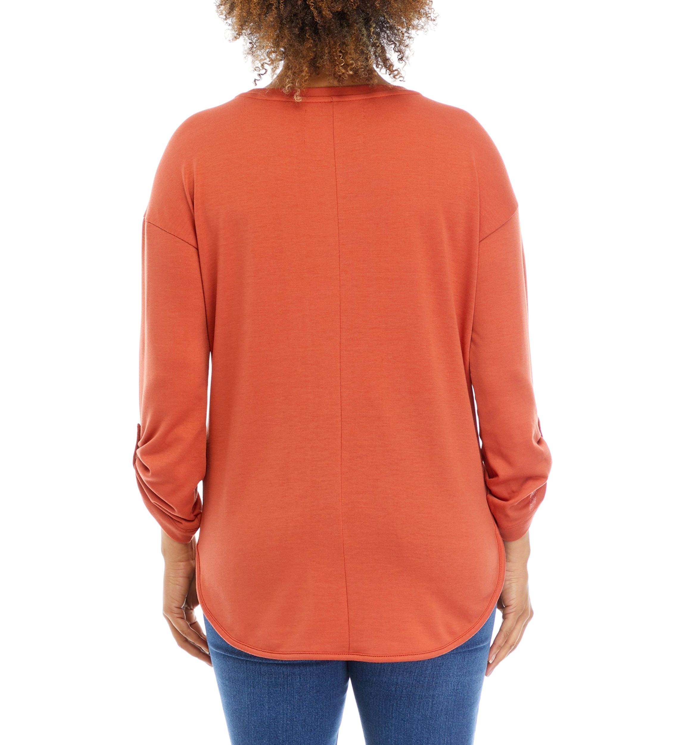 Womens Roll Tab Sleeve Smile Hem T-Shirt