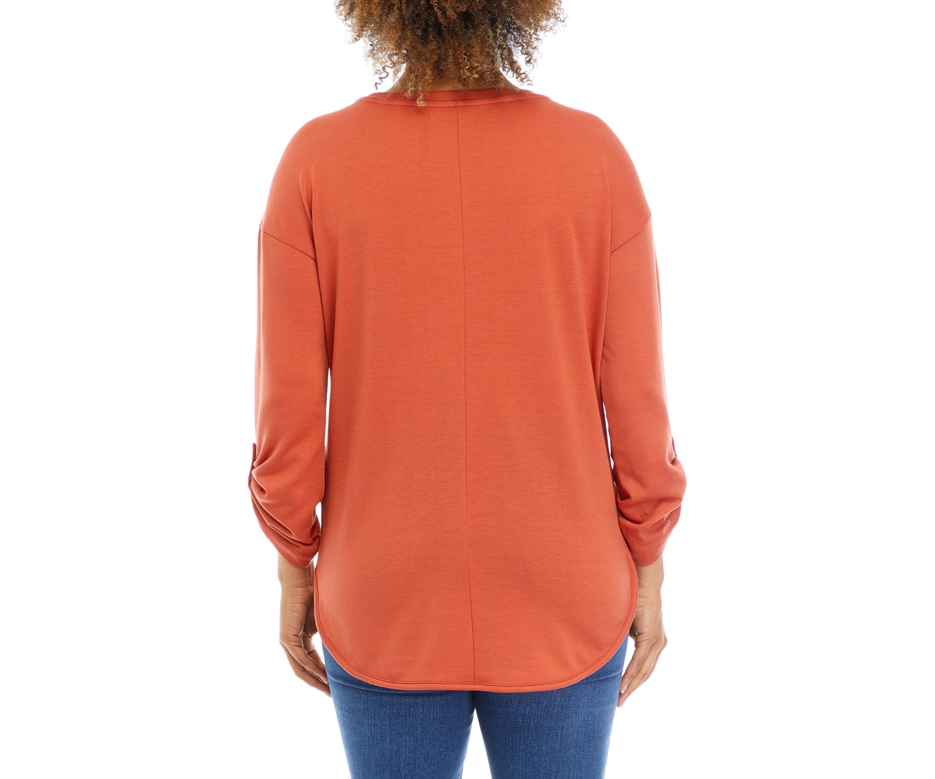 Womens Roll Tab Sleeve Smile Hem T-Shirt