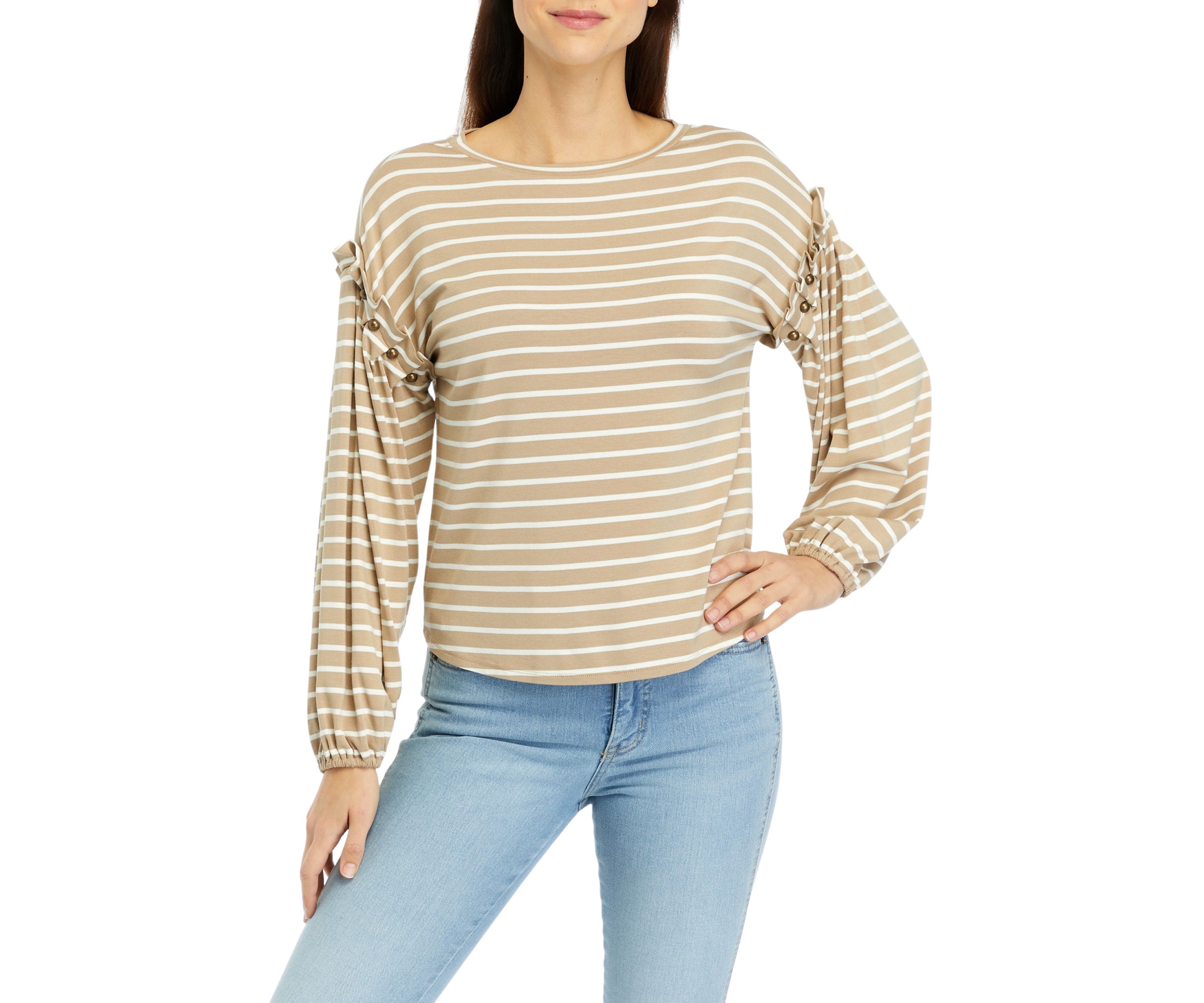 Womens Beaded Ruffle Sleeve Top