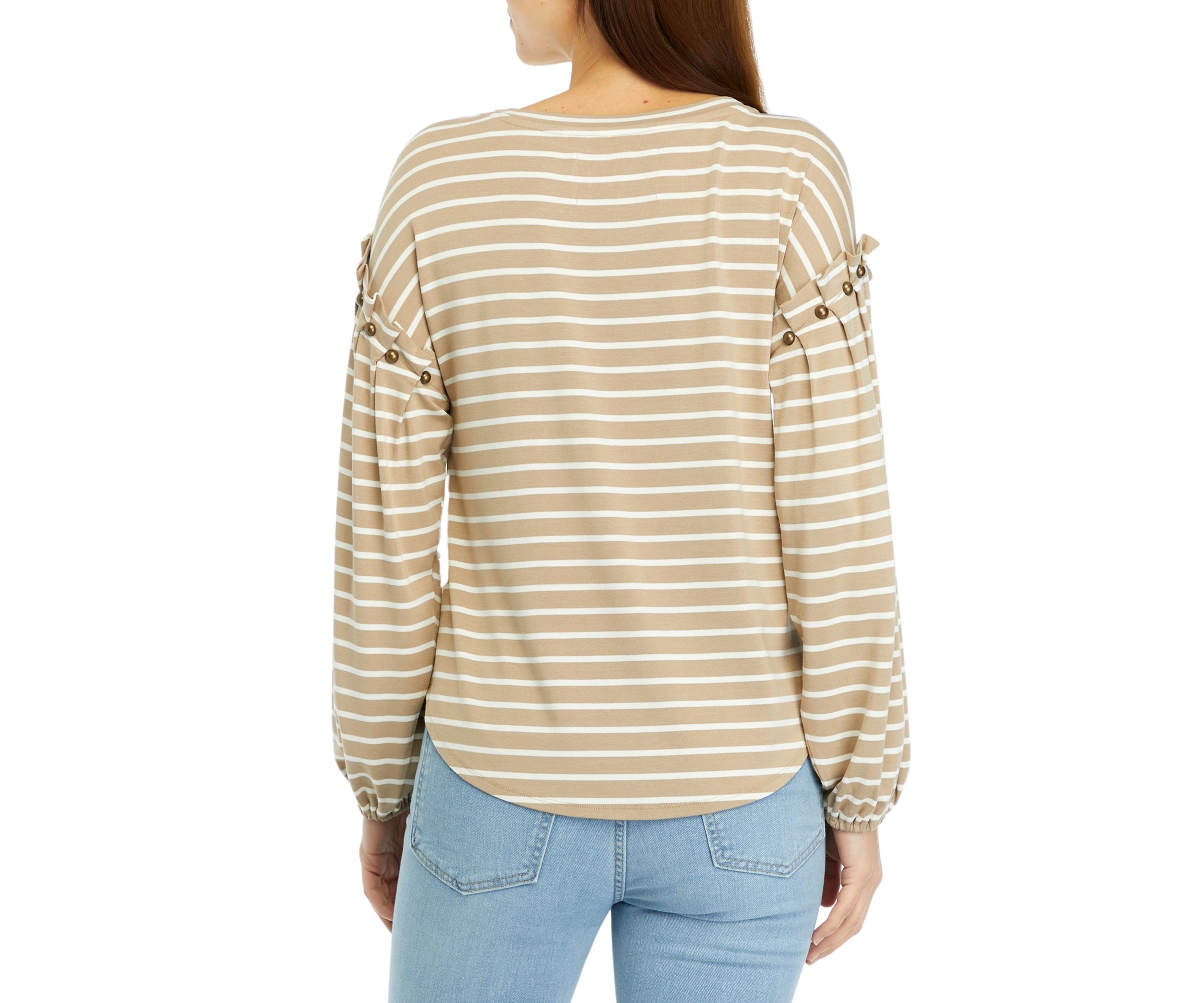 Womens Beaded Ruffle Sleeve Top