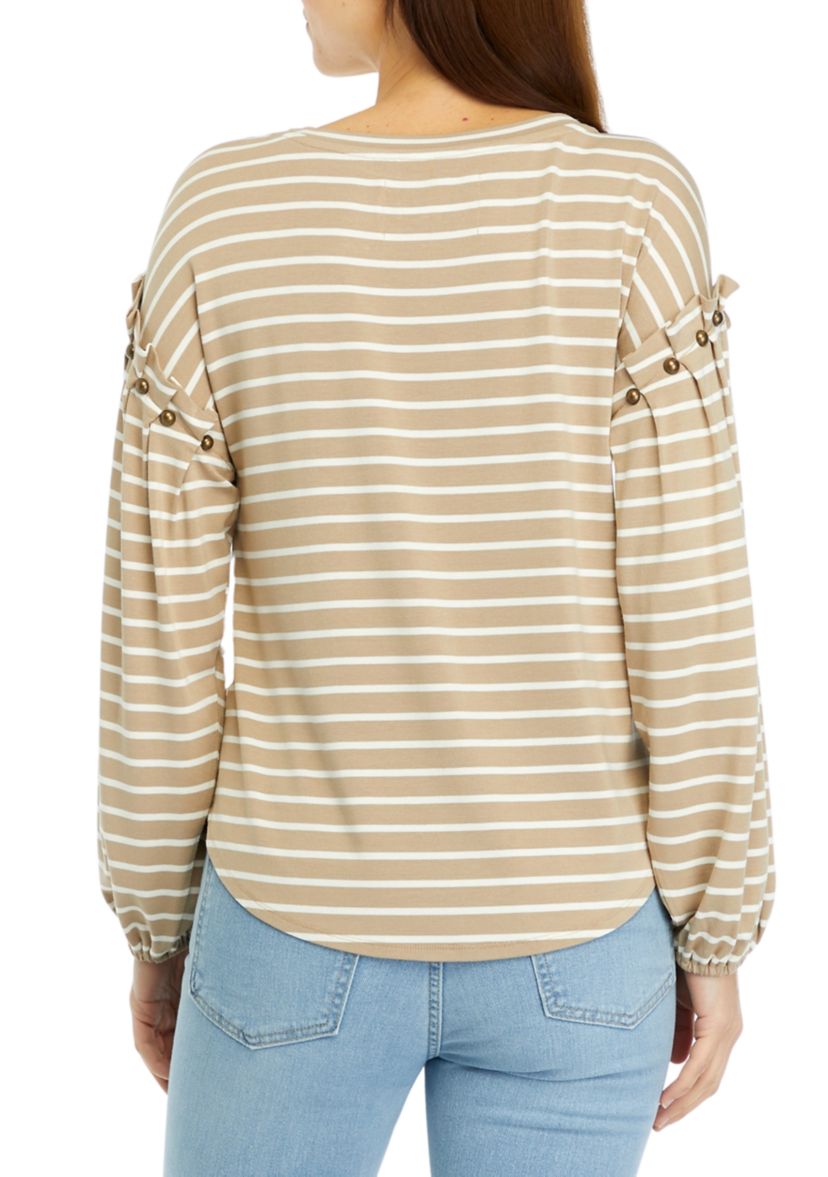 Womens Beaded Ruffle Sleeve Top