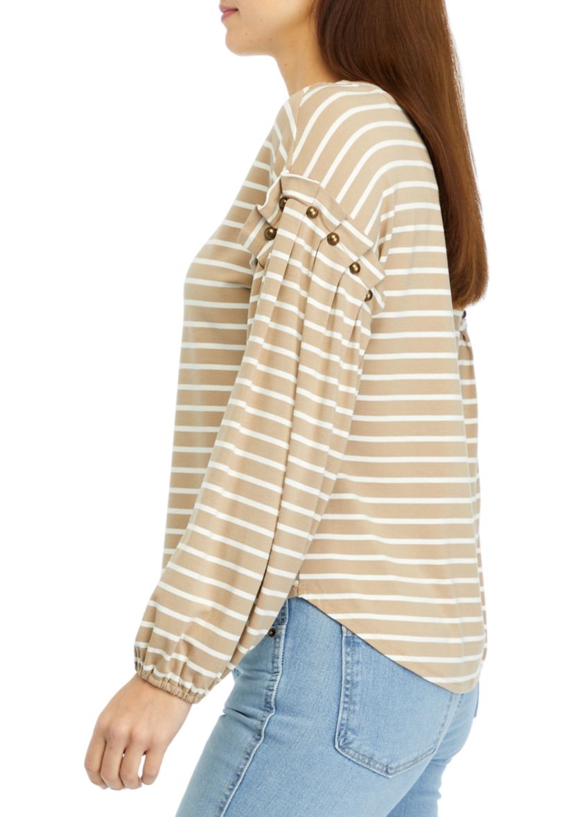 Womens Beaded Ruffle Sleeve Top