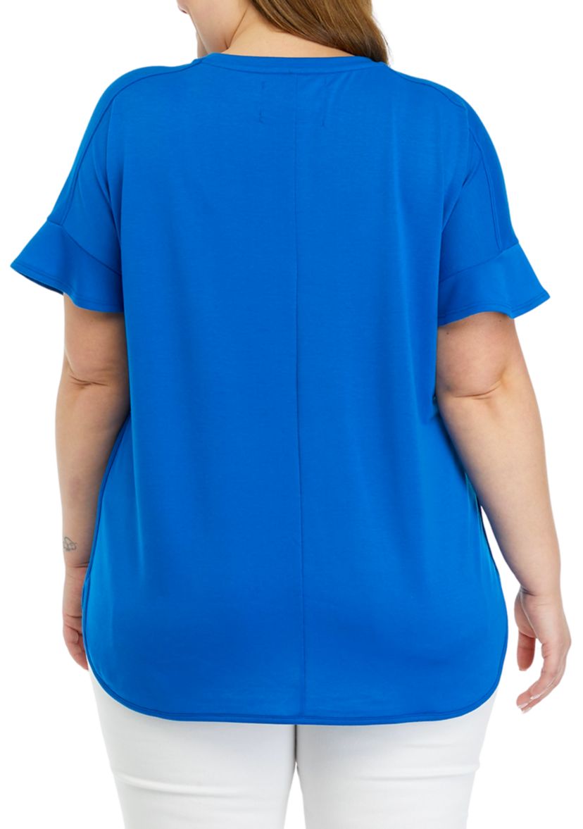 Plus Size Smile Hem Flounce T-Shirt 
