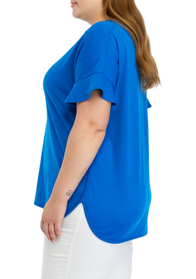 Plus Size Smile Hem Flounce T-Shirt 