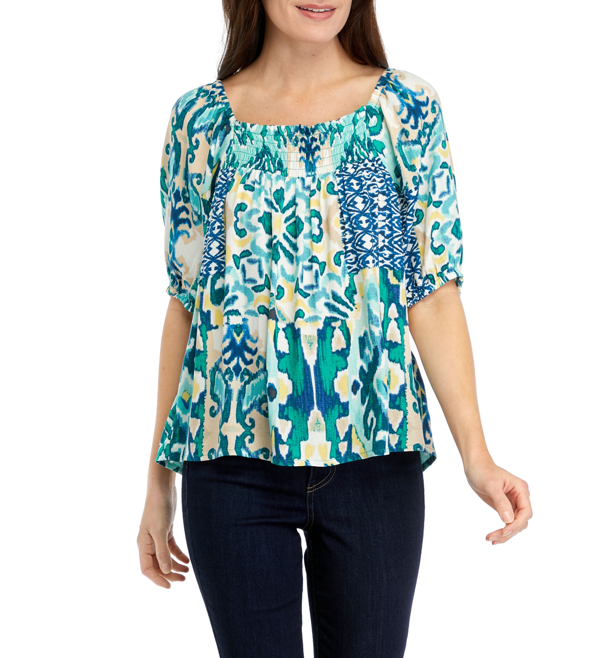 Womens Short Sleeve Square Neck Printed Top