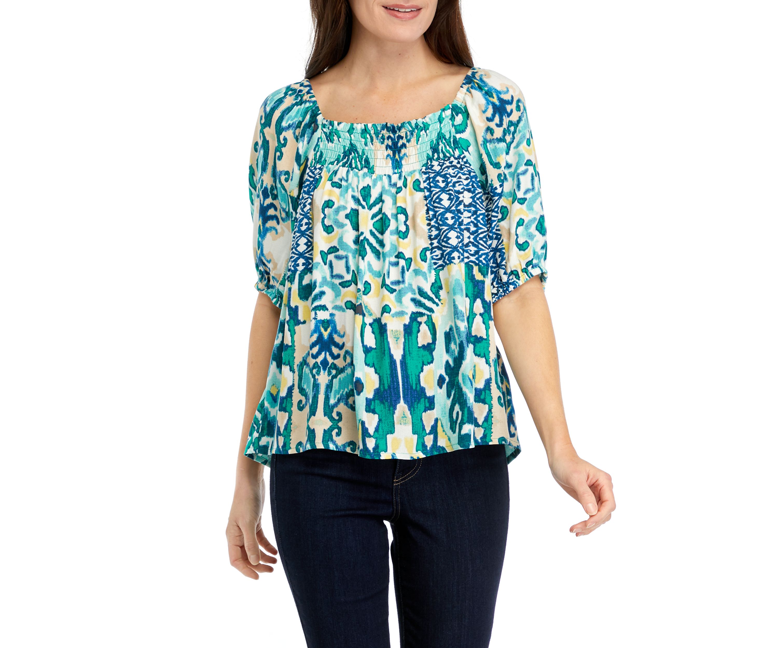 Womens Short Sleeve Square Neck Printed Top