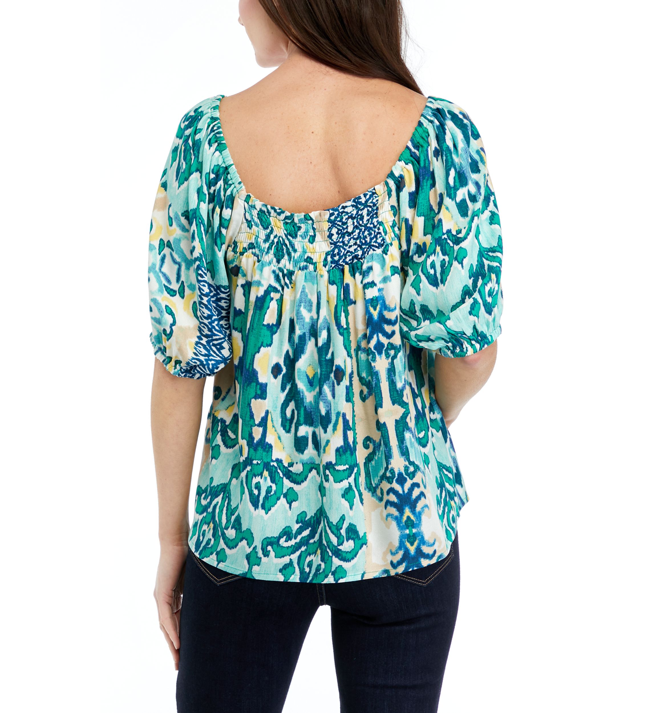 Womens Short Sleeve Square Neck Printed Top