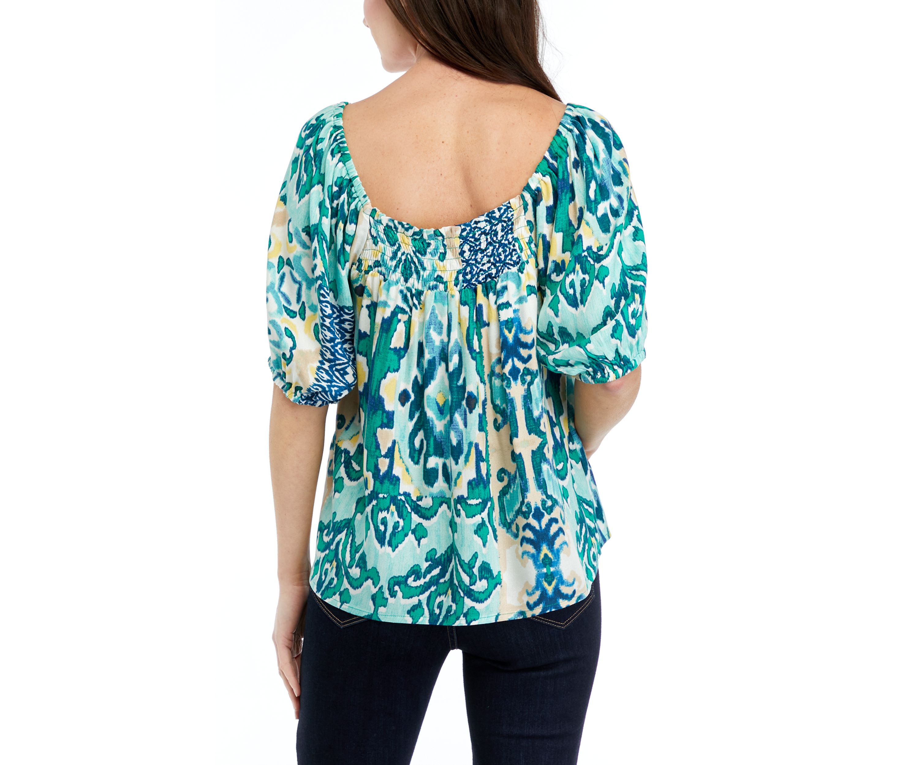 Womens Short Sleeve Square Neck Printed Top