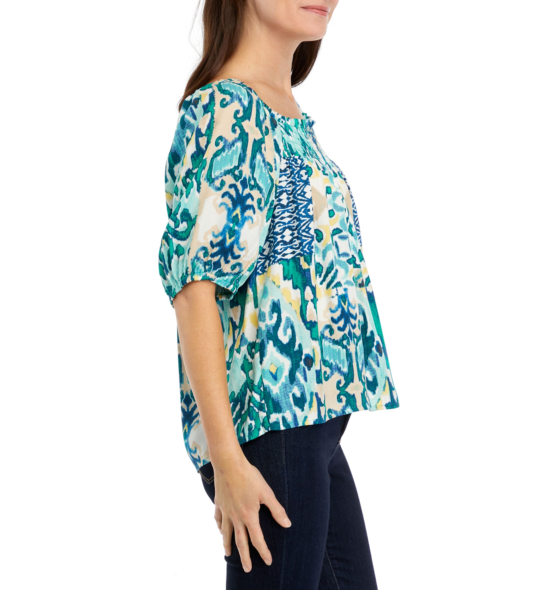 Womens Short Sleeve Square Neck Printed Top