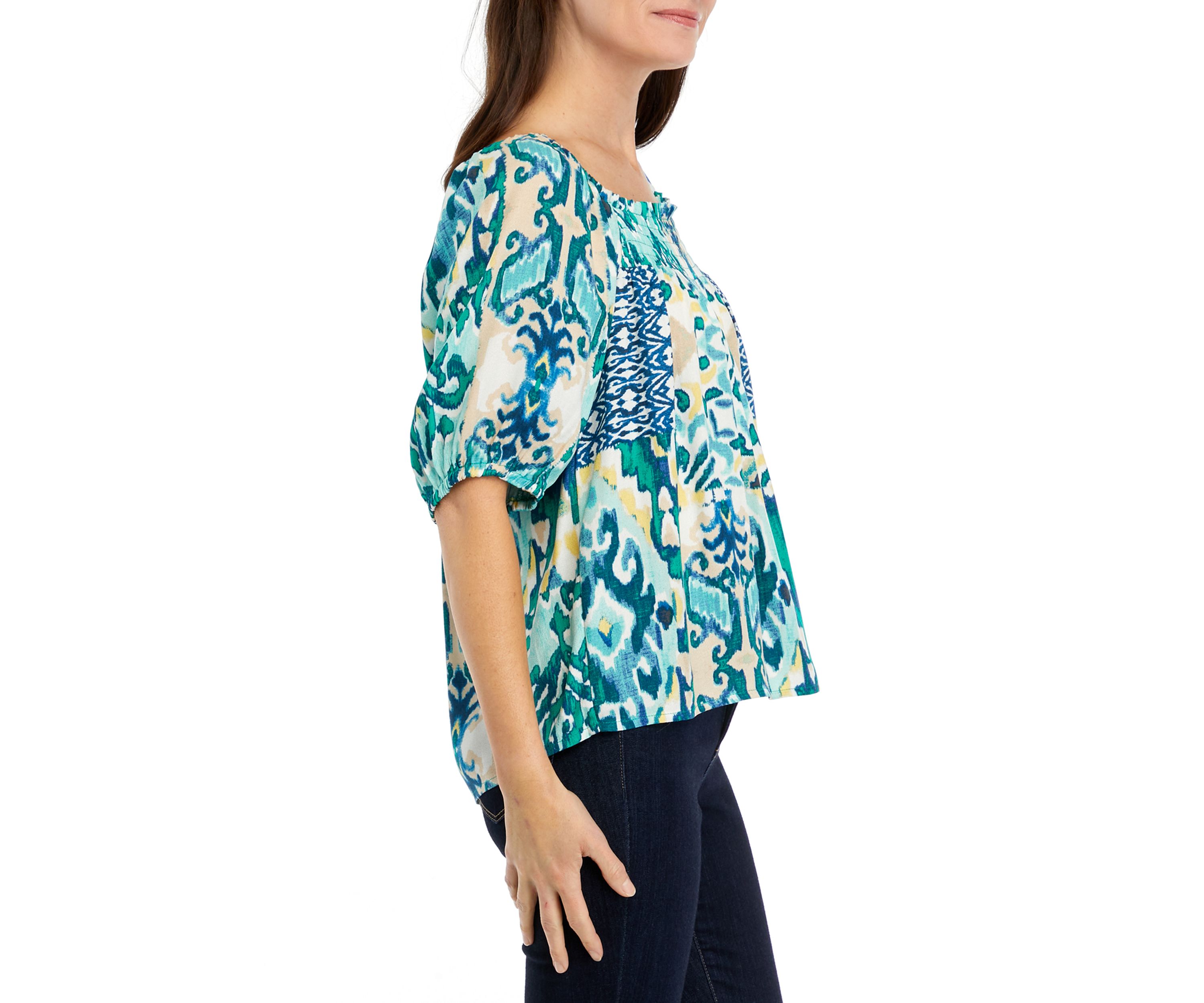 Womens Short Sleeve Square Neck Printed Top