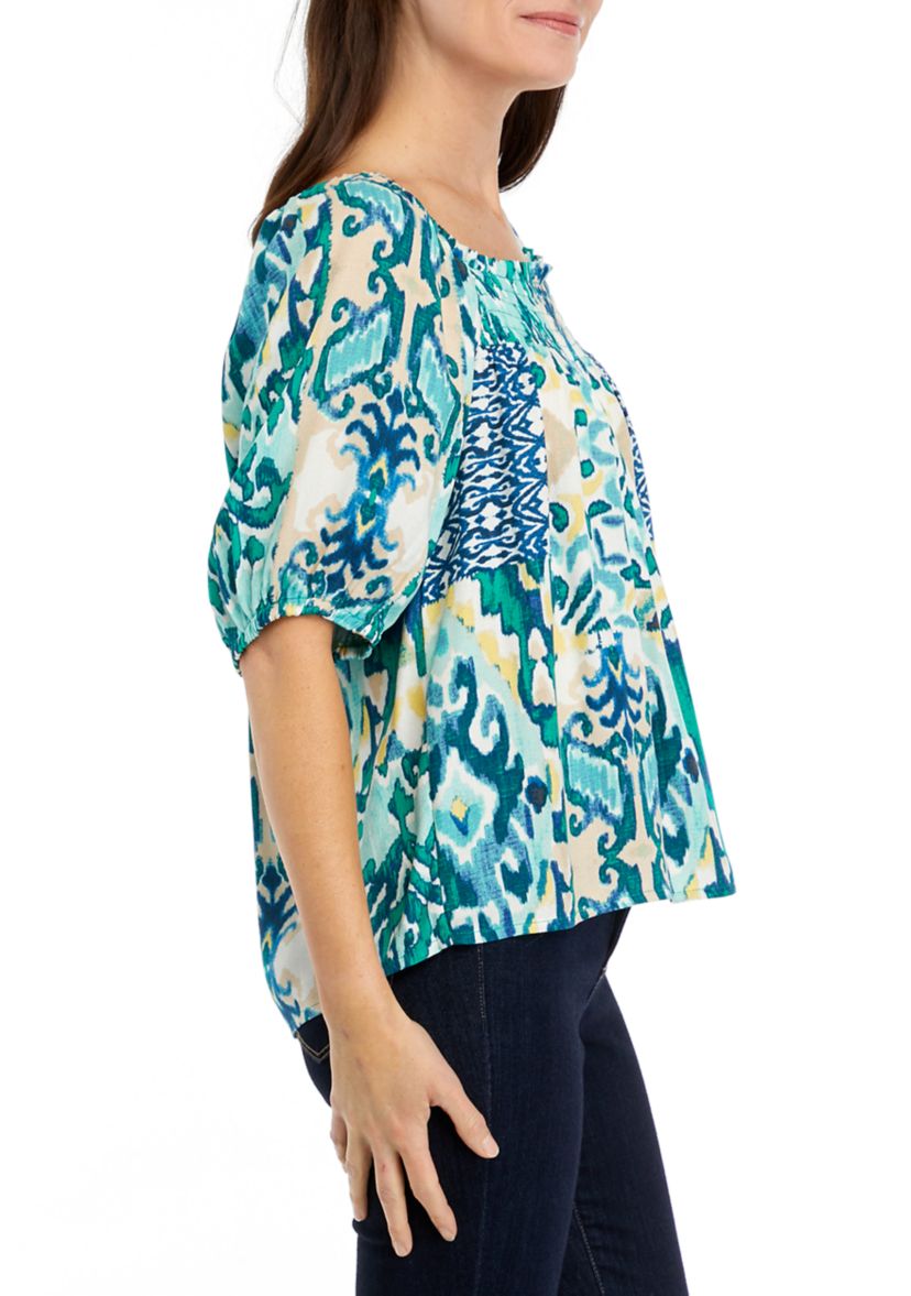 Womens Short Sleeve Square Neck Printed Top