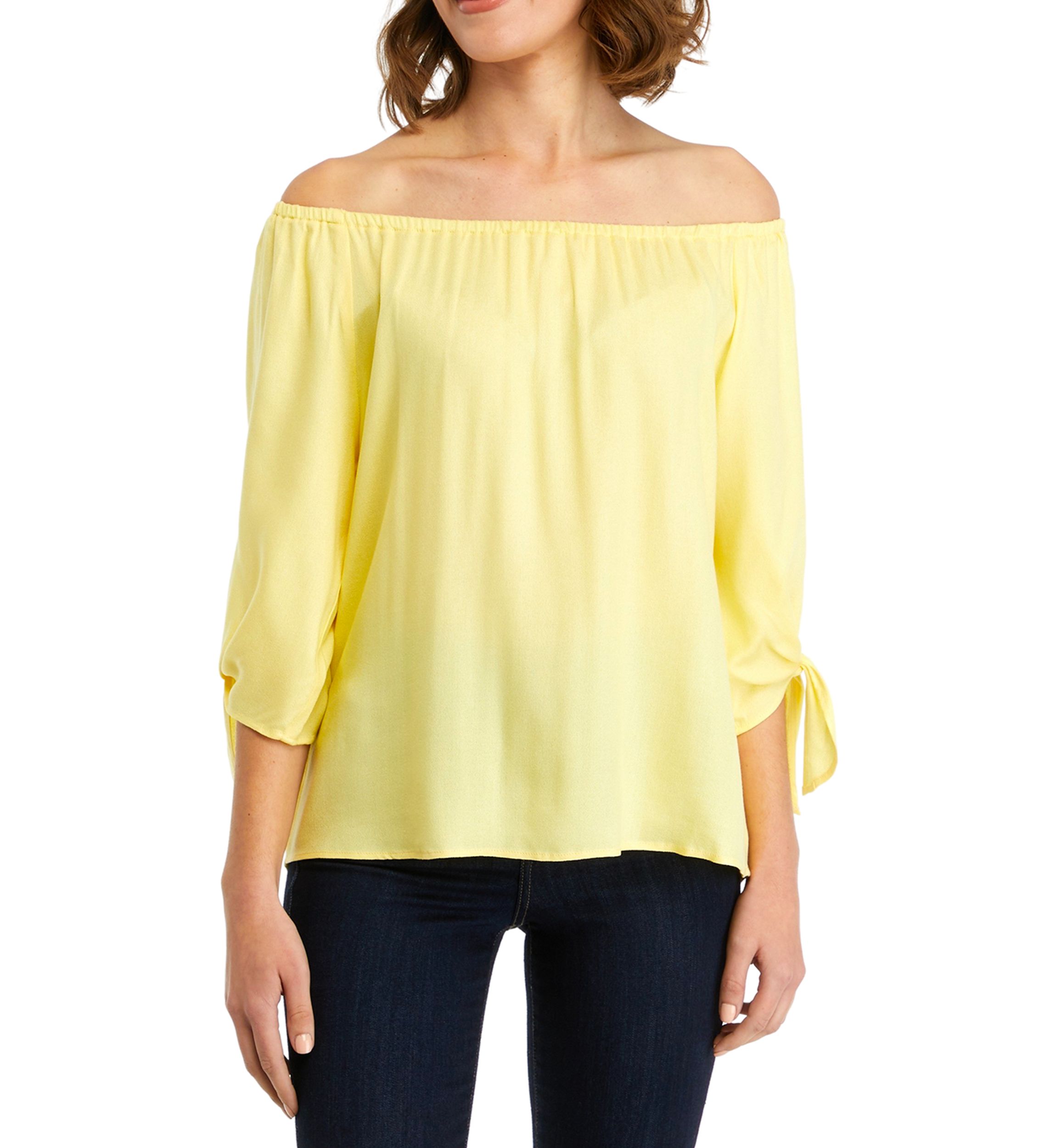 Womens Off the Shoulder Woven Tie Sleeve Blouse
