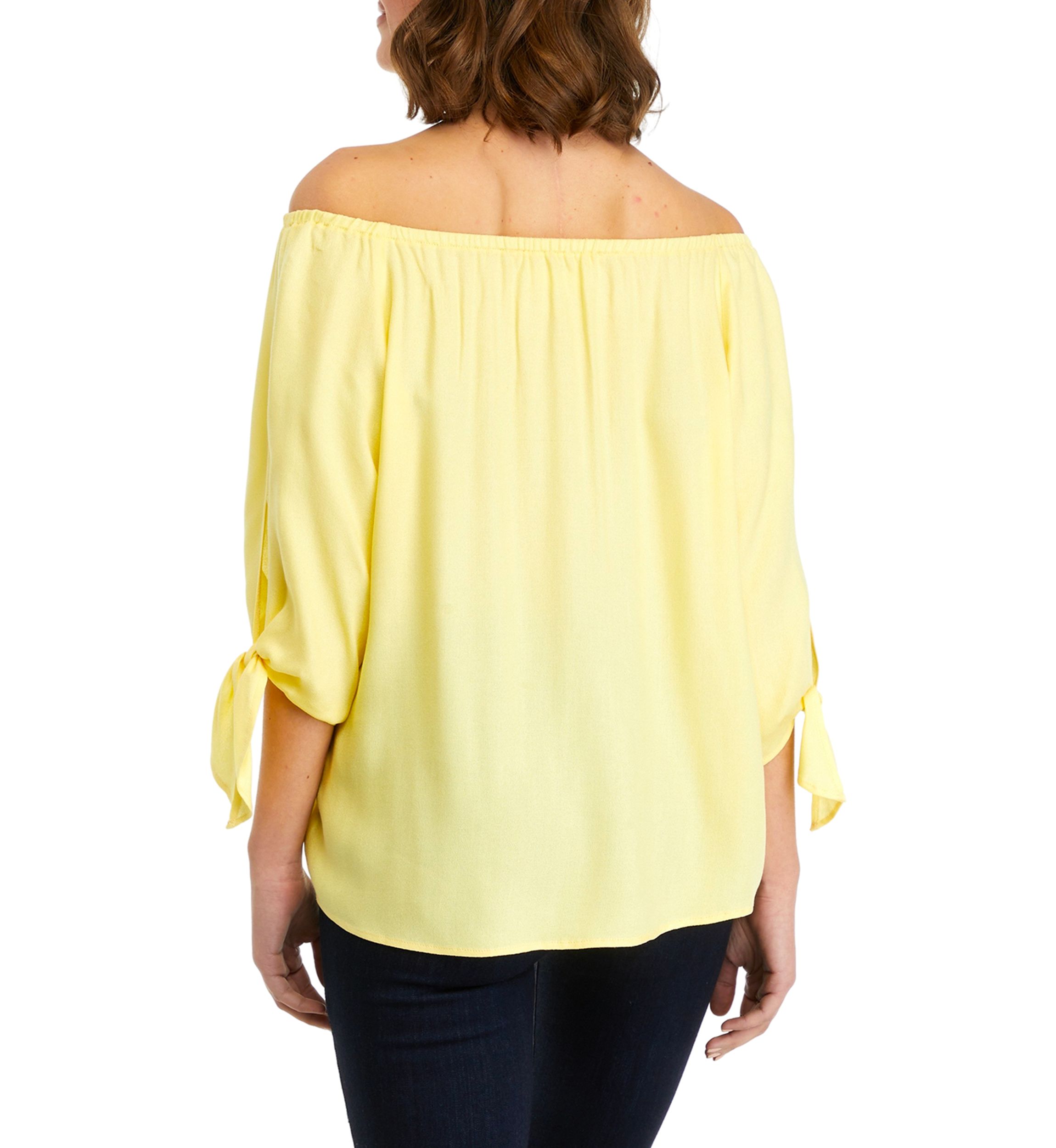 Womens Off the Shoulder Woven Tie Sleeve Blouse