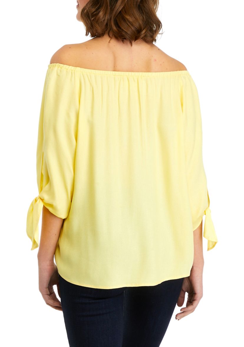 Womens Off the Shoulder Woven Tie Sleeve Blouse