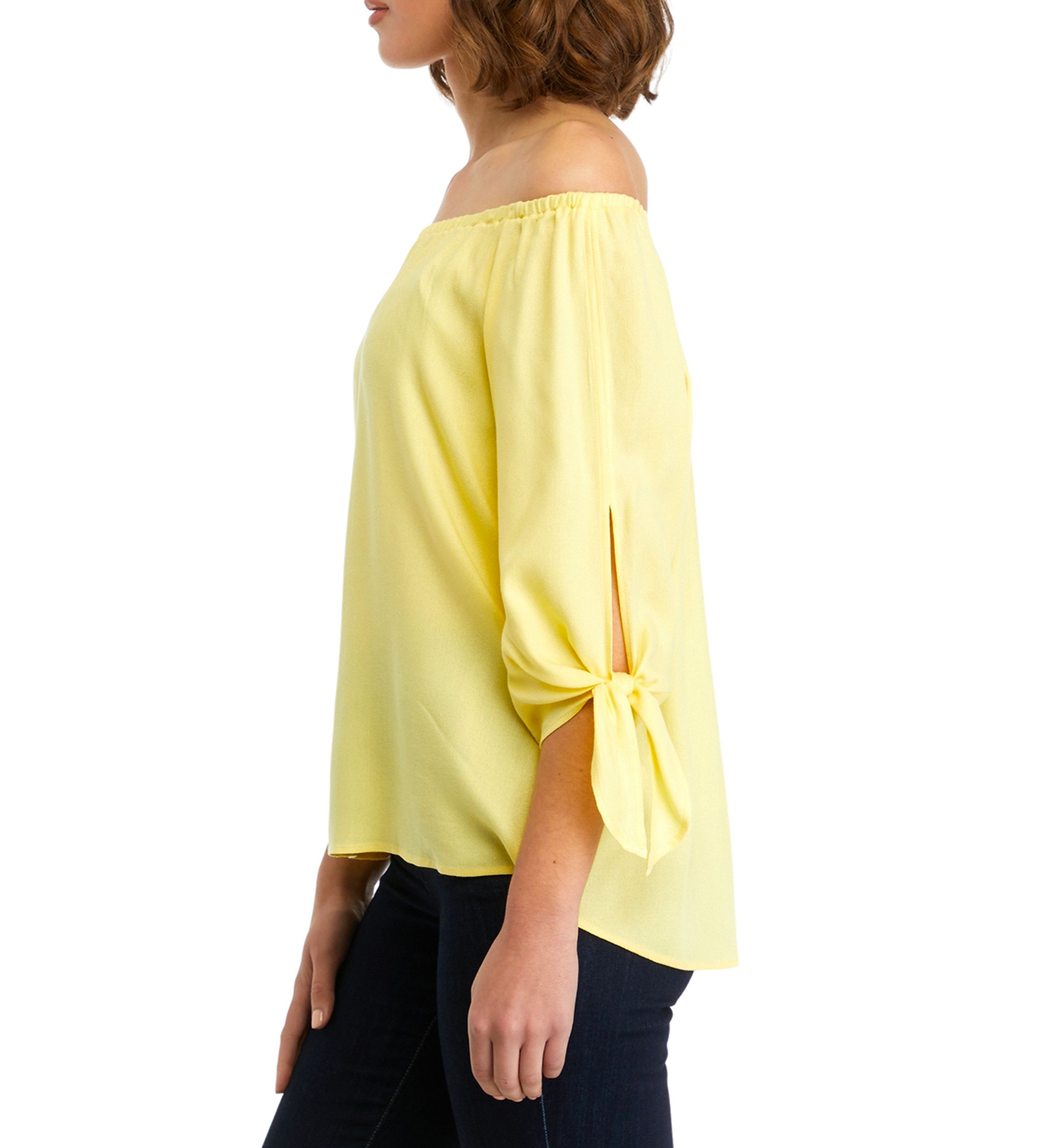 Womens Off the Shoulder Woven Tie Sleeve Blouse