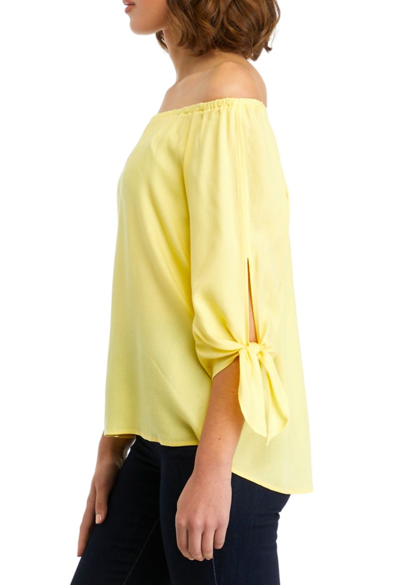 Womens Off the Shoulder Woven Tie Sleeve Blouse