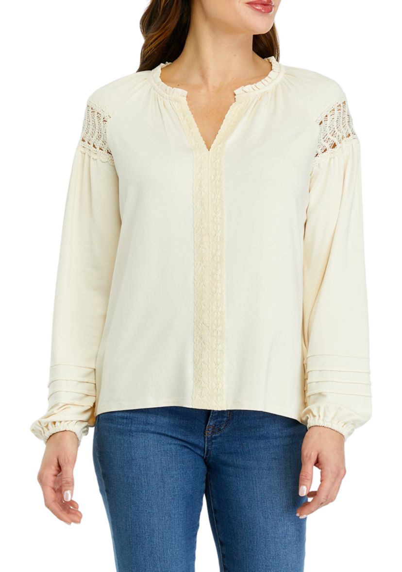 Womens Lace Inset Knit Top