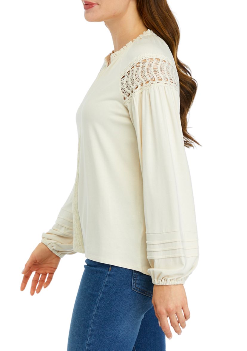 Womens Lace Inset Knit Top
