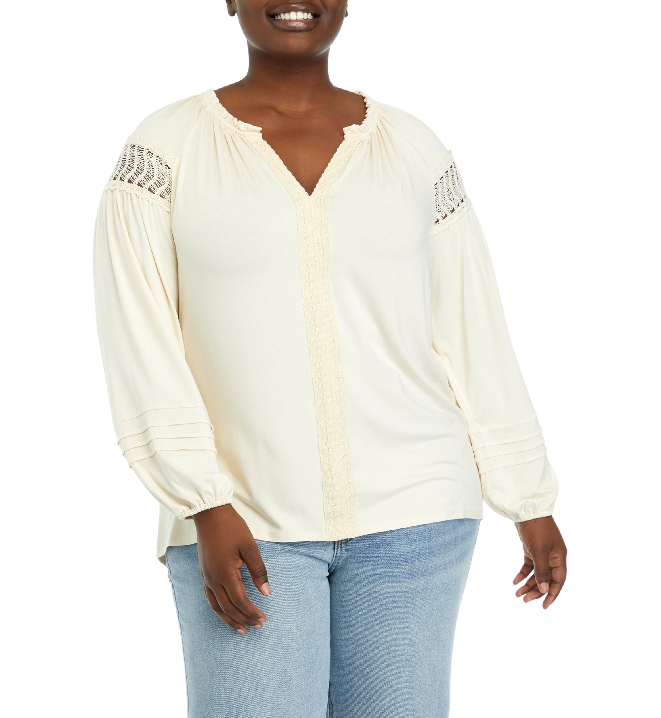 Plus Size Ruffle Neck Knit Top 